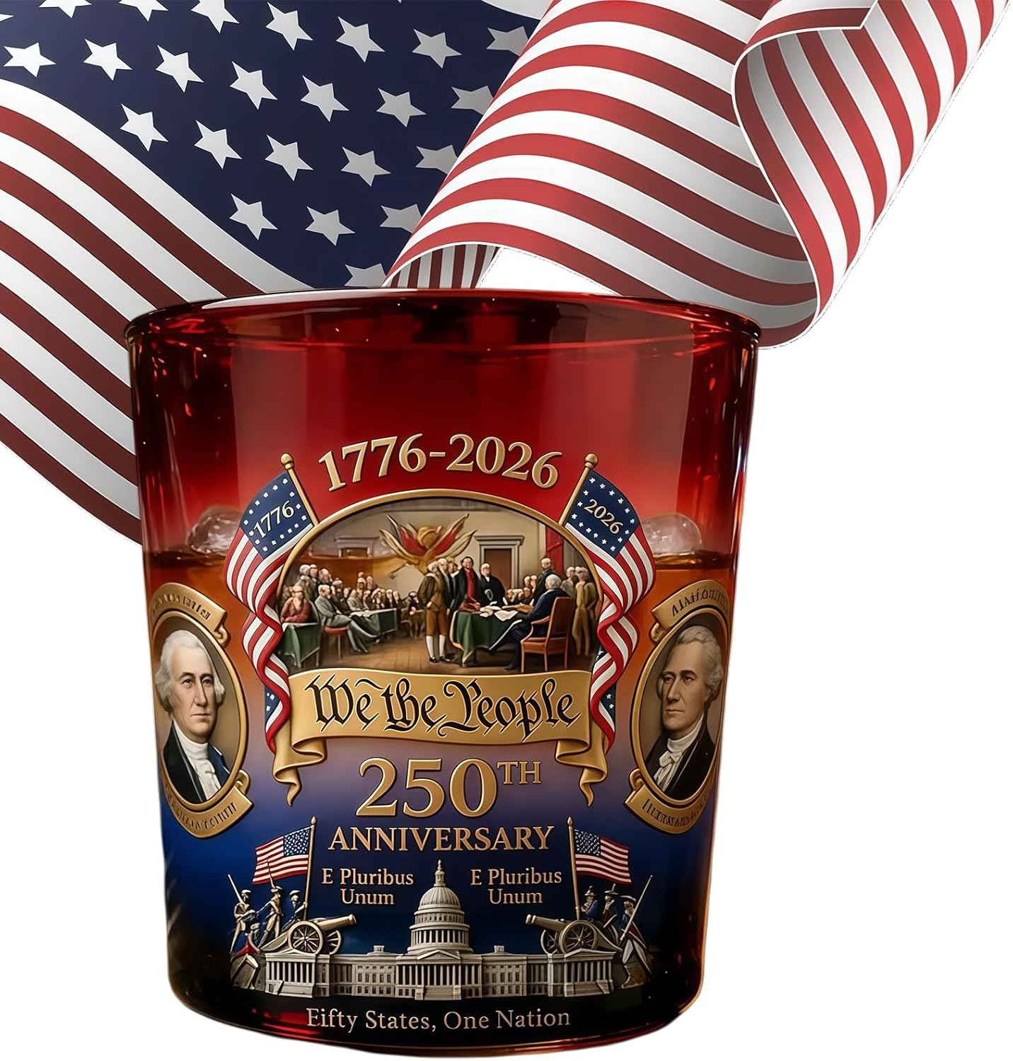 U.S. 250th Anniversary Commemorative Whiskey Decanter, Embossed Stained Glass Heritage Bottle with Liberty Bell Stopper for Bourbon Scotch Display(2pcs&b+c)