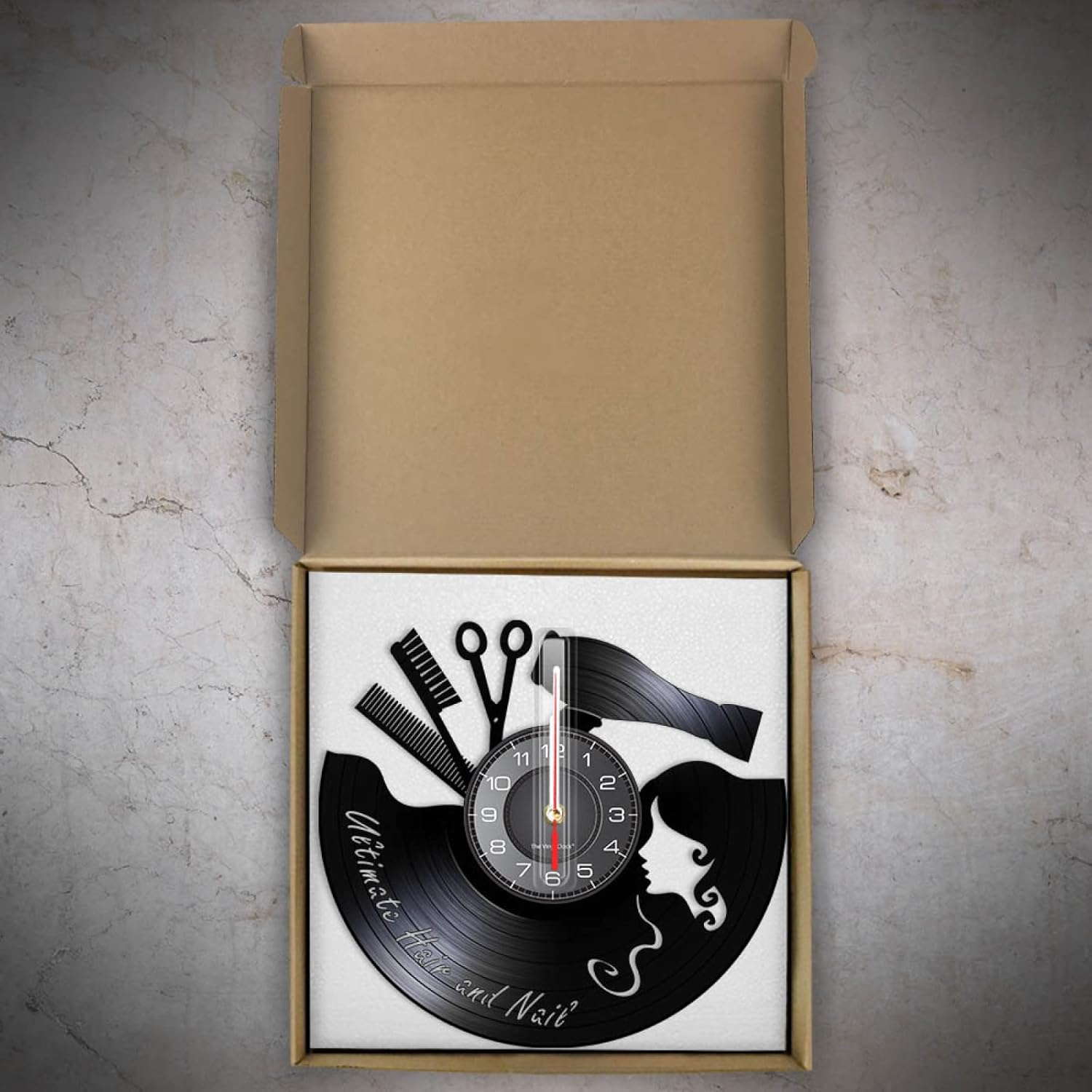 12 inch Wall Clock Comb Scissors Hair Dryer Beauty Salon Wall Clock Hairdresser Vinyl Record Clock Vintage Barber Wall Sign Haircut Wall Art Gift for Vintage Room Decoration