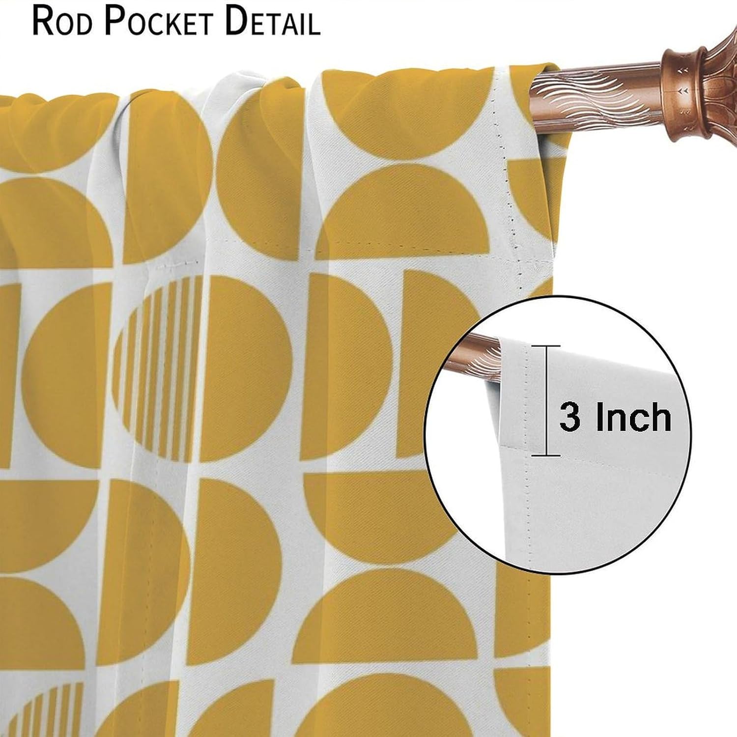Geometry Curtains, Yellow Modern Mid Century Aesthetics Circle Pattern Blackout Window Treatments, Rod Pocket Thermal Insulated Drapes 2 Panel Sets for Bedroom Living Room, 72" W X 63" L
