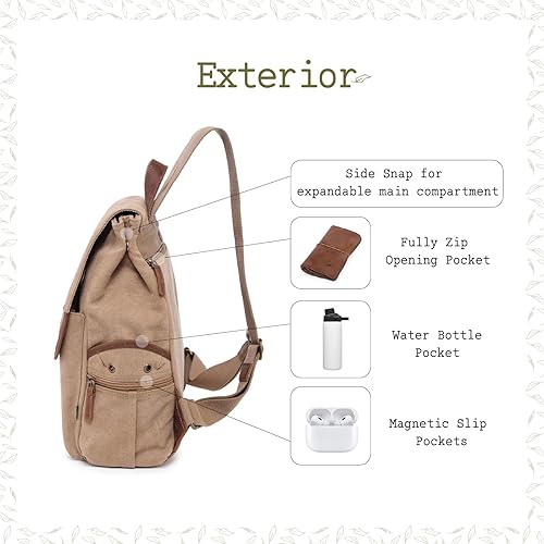 Miniatura 5 de TSD Brand Canvas Backpack Lightweight Travel Daypack Carry On Laptop Backpack Hiking Casual Daypack Backpack (Khaki)