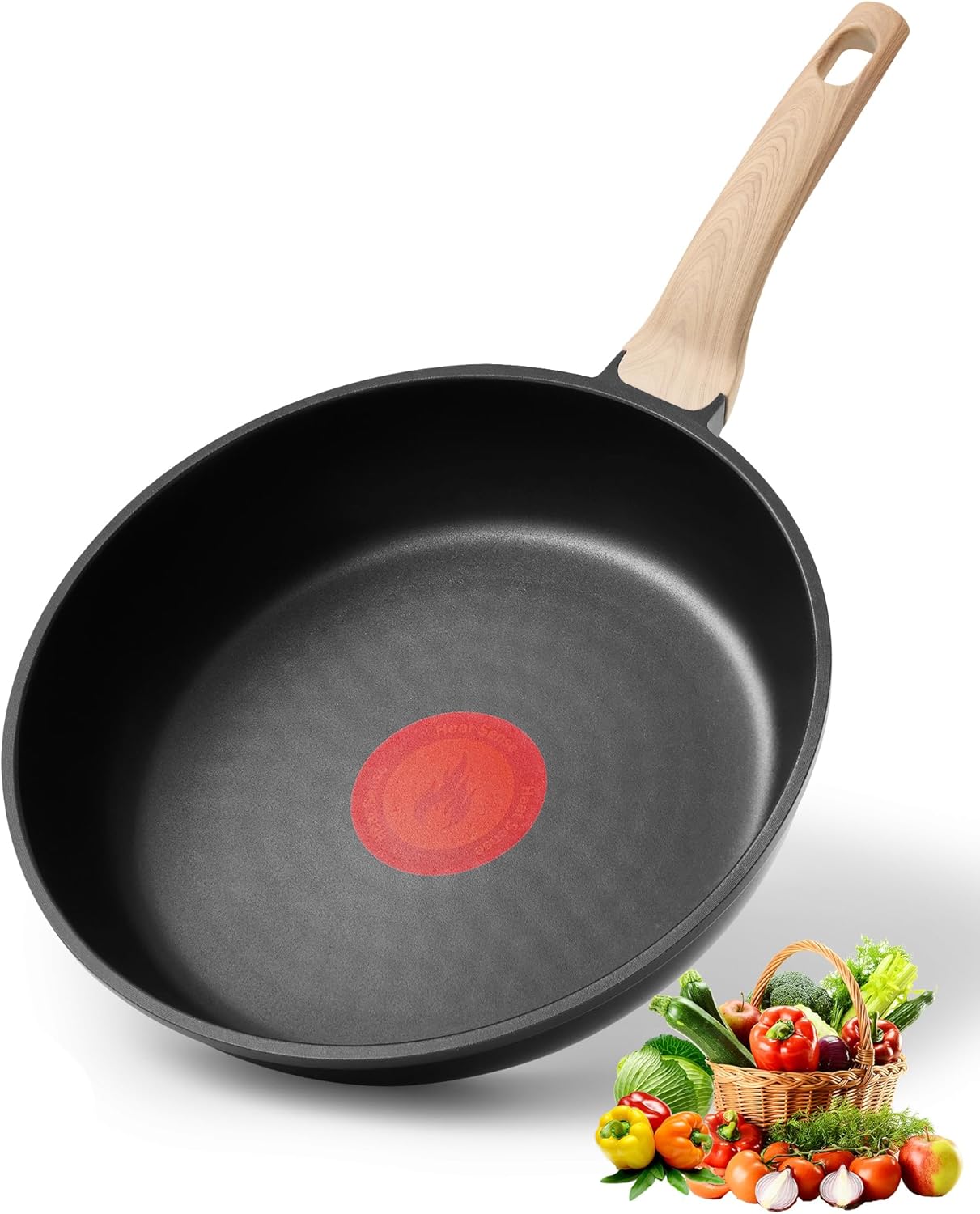 Non Stick Frying Pan, 12-inch Omelette Pan with Heat Dot Temperature Indicator, Healthy Non Toxic Egg Skillet with Heat-Resistant Handle, PFOA-Free, Dishwasher Safe, Compatible with All Cooktops