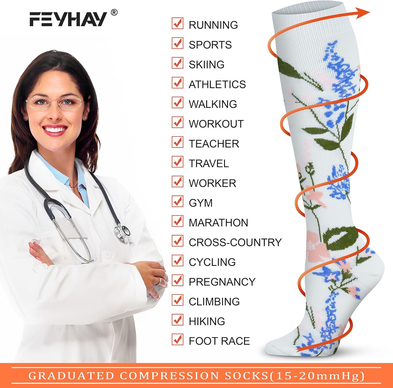 FEYHAY Copper Compression Socks (8 Pairs) 15-20 mmHg Circulation is Best Athletic & Daily for Men & Women, Running, Climbing - Image 5