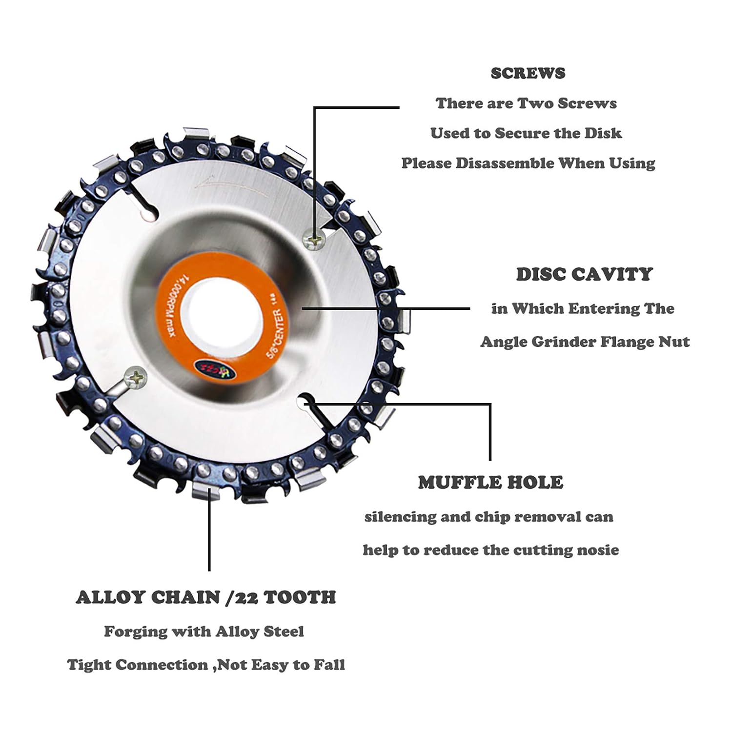 Wood Carving Disc,IRmm 4 Inch Angle Grinder Chain Disc Double Saw Teeth Anti-Kickback Woodcarving Saw Blade,22 Teeth, 5/8" Arbor (2 Pack)