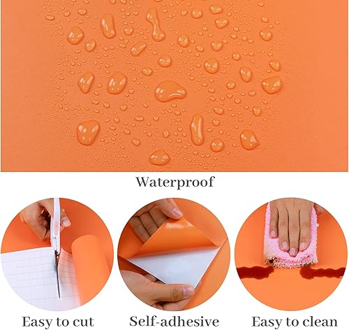 Miniatura 8 de VaryPaper Papel tapiz naranja despegable y adhesivo de 15.7''x78.7'', papel de contacto naranja para gabinetes y estantes, revestimiento de pared