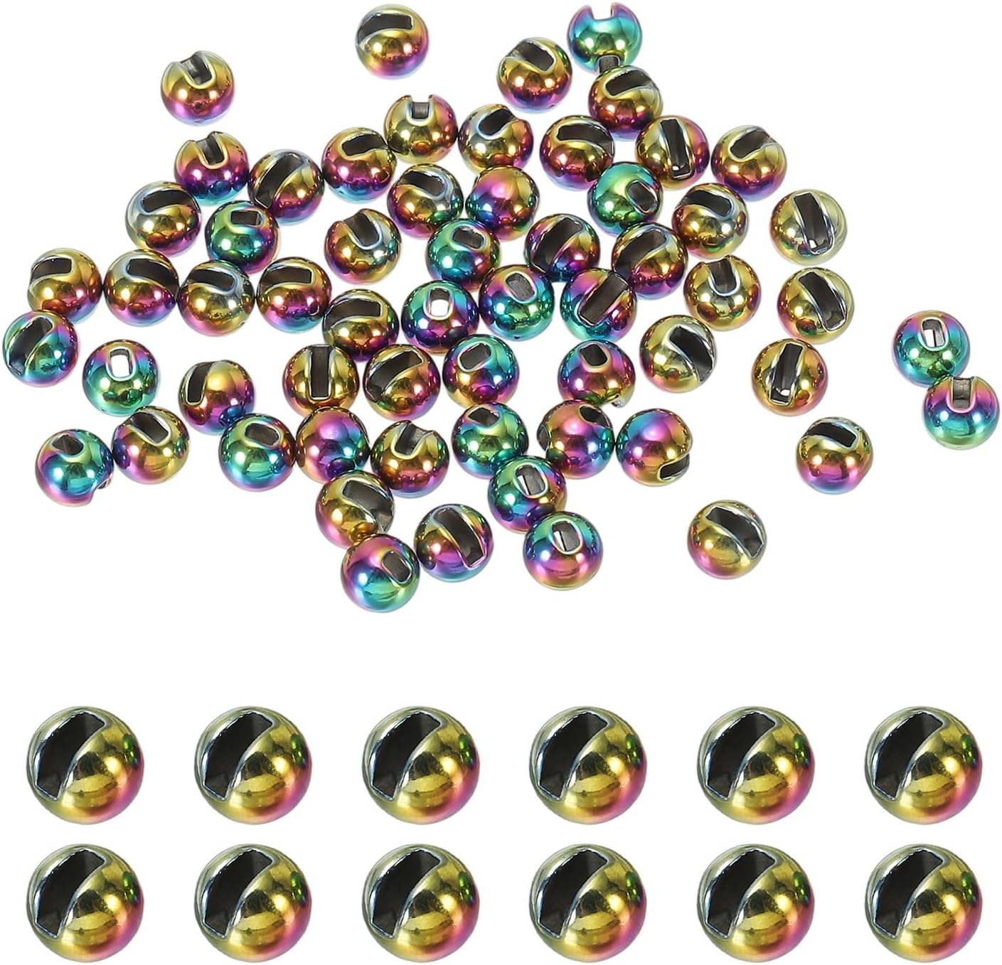 PATIKIL Fly Tying Tungsten Beads, 70 Pcs 5.5mm / 0.22 Inch Tungsten Slotted Round Ball Bead for Fly Tying Jig Hooks, Colorful