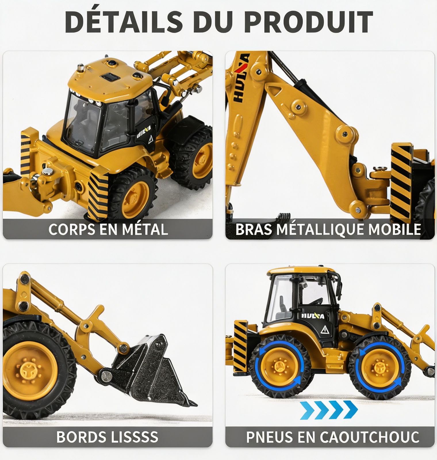 Tractopelle Enfant Modèle Réduit Échelle, Jouets Robustes en Métal Mini Pelle Hydraulique Mobile pour Cadeau Enfant et Collectionneurs