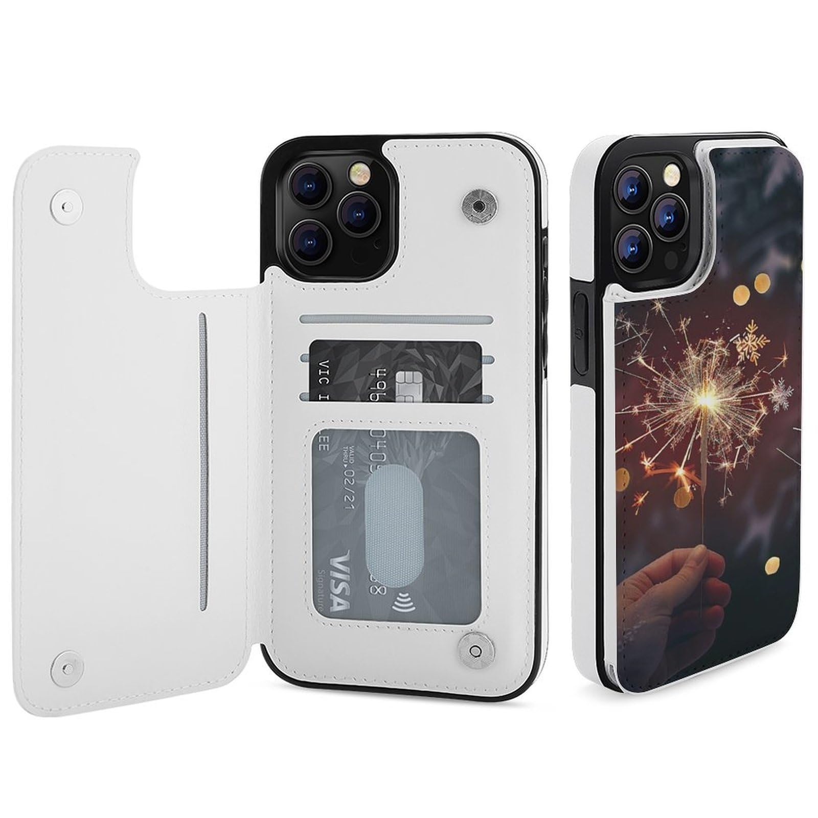 Fundas tipo cartera para iPhone 12 Pro Max, diseño de Feliz Año Nuevo, funda de piel con ranuras para tarjetas