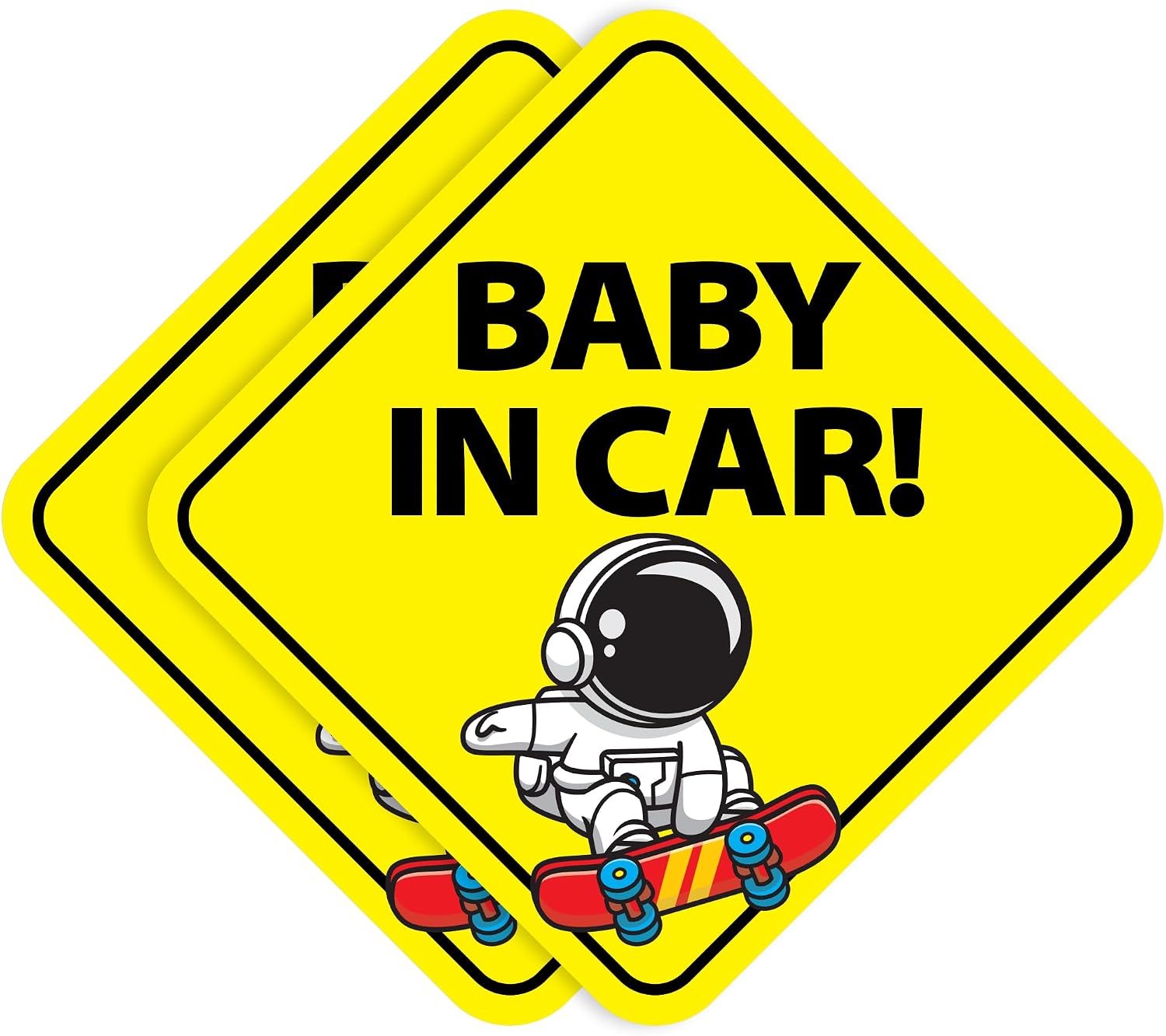 Stickios Baby in Car Stickers, Skateboard Astronaut - Made in USA (2-Pack)