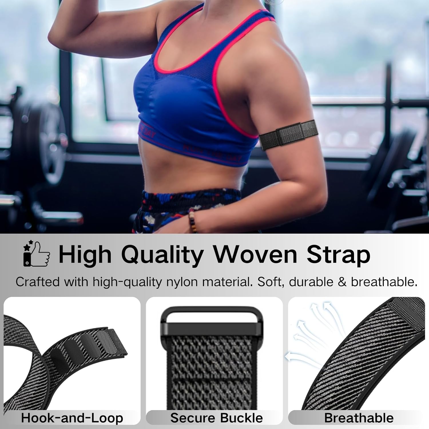 Nylon Bicep Bands Compatible for Polar Loop (2025) / Visible Armband 2.0 Straps, Hook & Loop Soft Weave Stretchy Breathable Replacement Sport Arm/Ankle Wristbands with Buckle-No Tracker