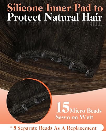 Miniatura 3 de Sunny Hair Extensiones de cabello humano de trama con cuentas, 1.76 onzas, extensiones de cabello humano real con microcuentas, fácil trama, marrón