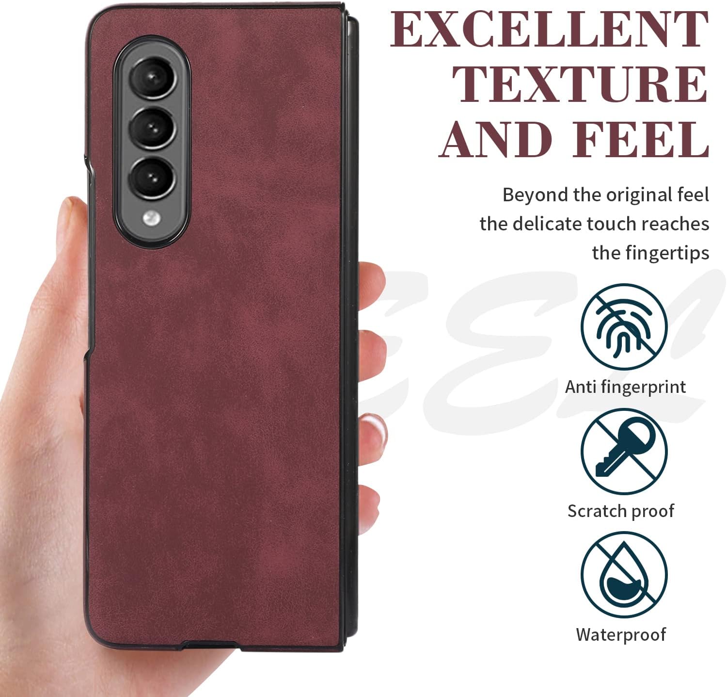 for Samsung Galaxy Z Fold 4 with Retro Style Red Soft Delicate Touch Texture,Waterpoof and Scratch Proof.