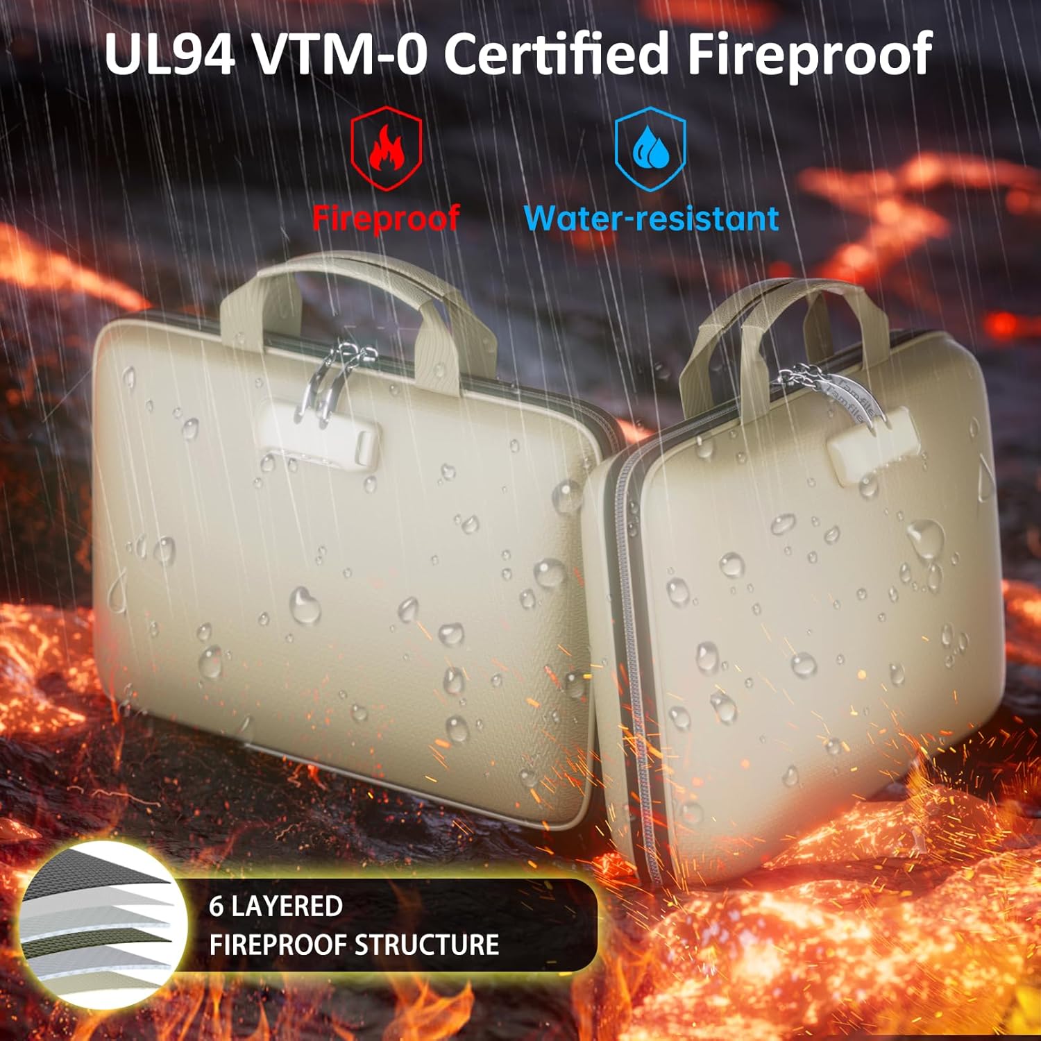 fireproof file organizer with lock, hard case fireproof document box with 13 colorful pockets accordion file folder, important document organizer for letter a4 files laptop passports (beige) beige 13 pockets, colorful