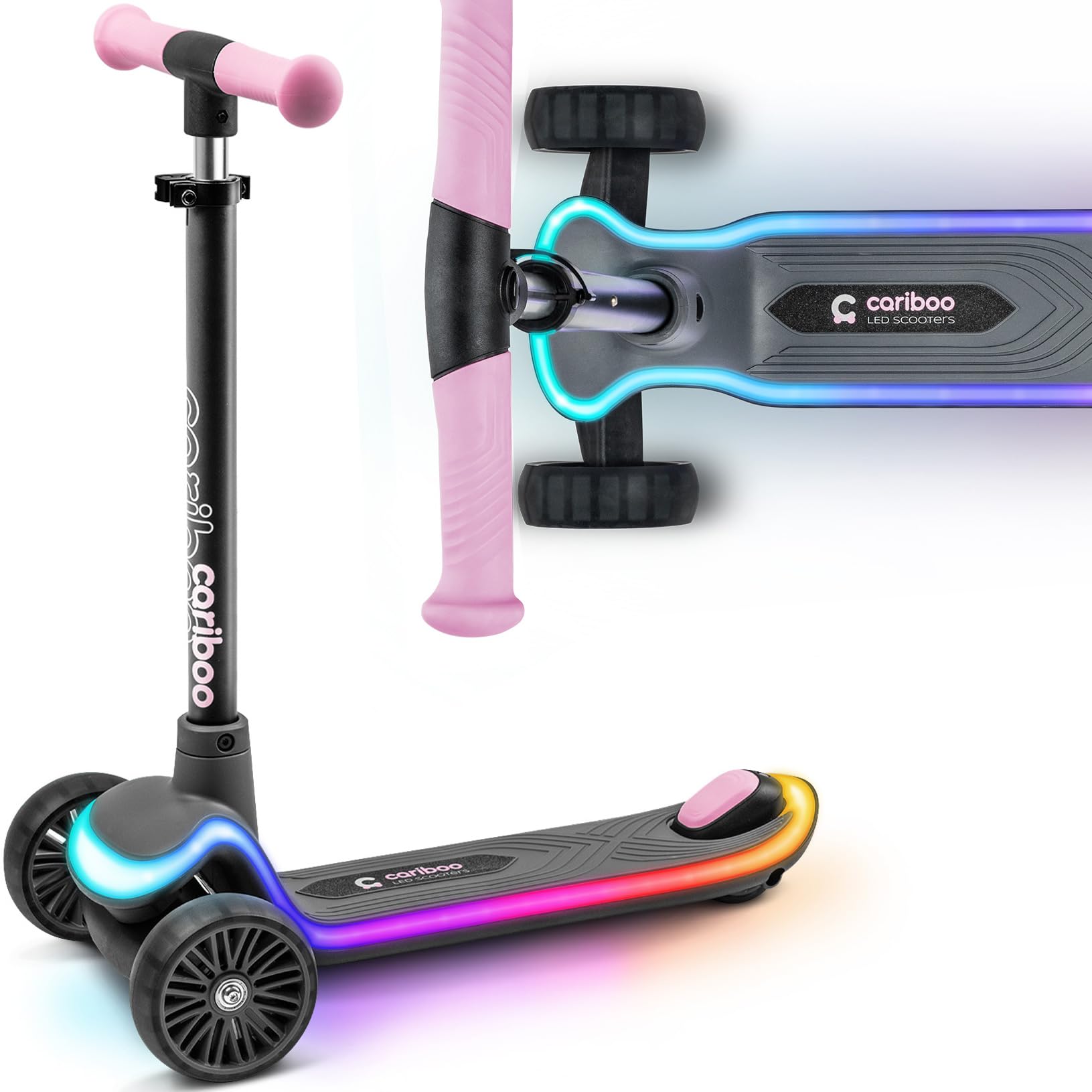 Cariboo Monopattino Bambino de 3 Anni - Scooter a 3 Ruote con Manubrio Regolabile e Luci LED - LEDstar