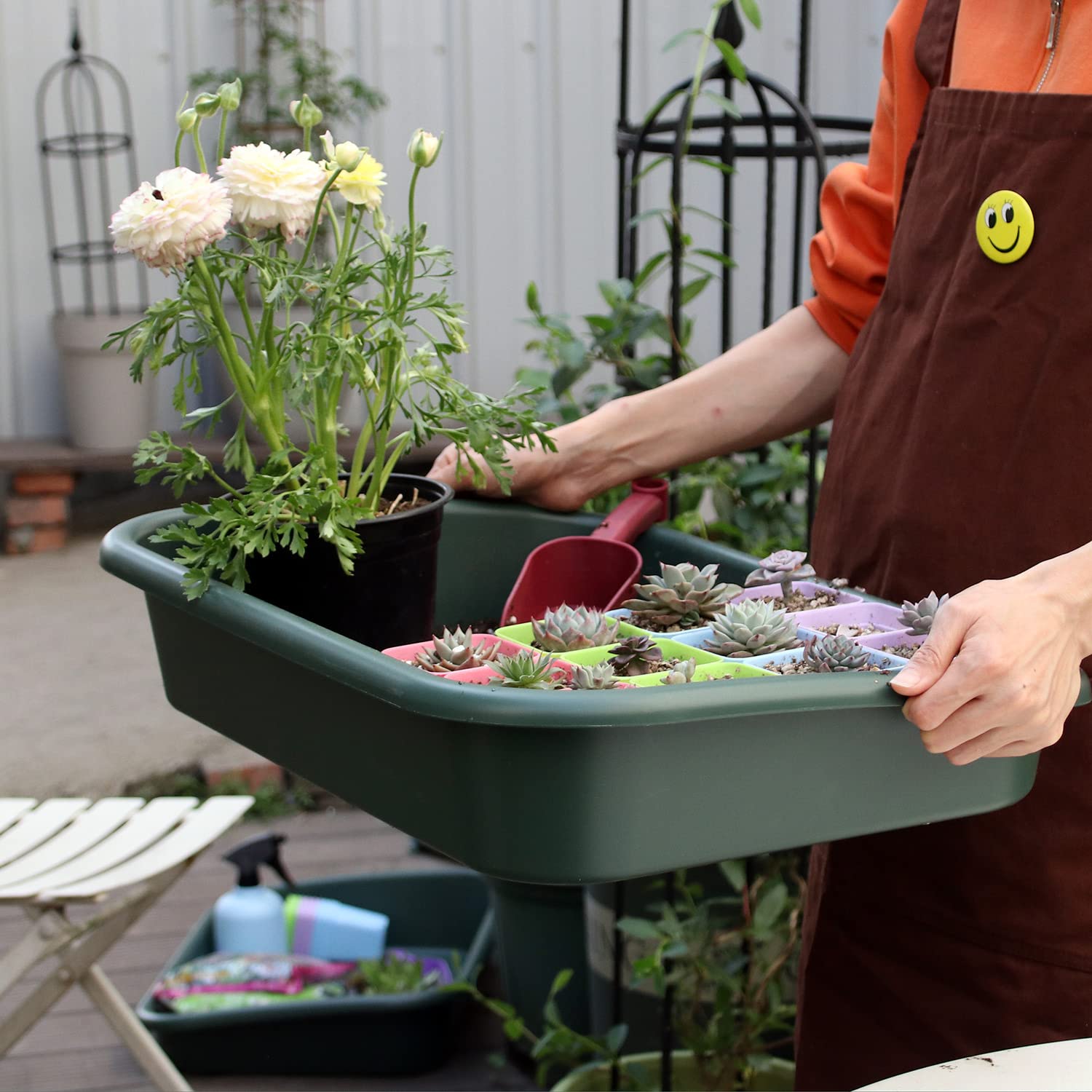 Multifunktionales Tablett für den Garten, 58,4 x 41,7 x 10,9 cm, Pflanzschale zum Mischen, Anbauen und Aufbewahren von Sukkulenten und Kakteenerde, leicht zu reinigen, Grün