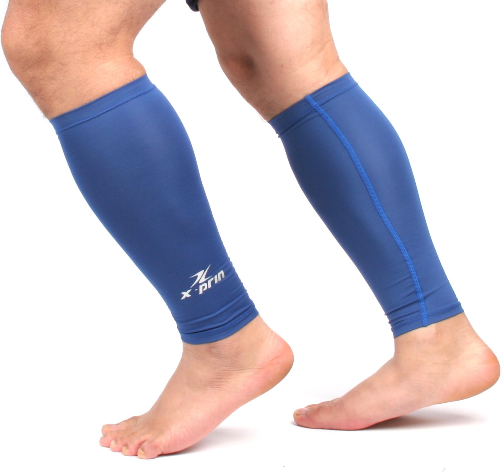 Xprin Calf Compression Sleeve Sports Unisex Leg Ankle Sun Protection One Pair (Blue, Medium)