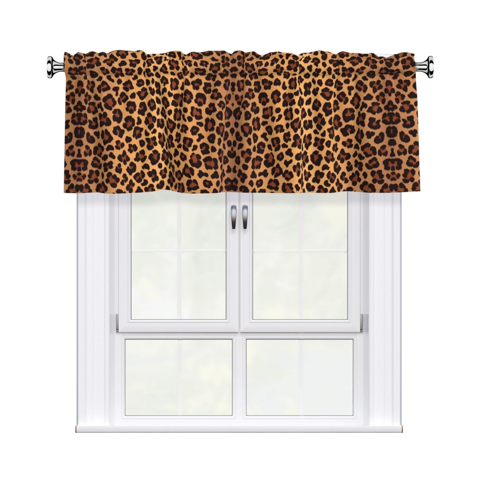YYHHAOFA Leopard Pattern Prints Durable Kitchen Window Layer – 54x18 Inch 100% Polyester Valance with Precision Construction