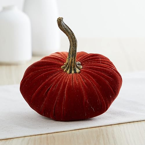 Miniatura 3 de Your Heart's Content Juego de 4 calabazas pequeñas de terciopelo, decoración del hogar hecha a mano, decoración de manto festivo, centro de mesa de