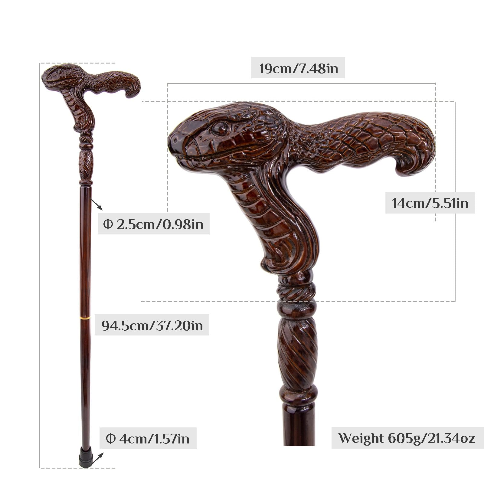 Bastone da Passeggio con Testa di Serpente in Legno, Bastone da Passeggio | 37 pollici, manico ergonomico rimovibile, punta in gomma antiscivolo, per uomini, donne e anziani, Cospaly