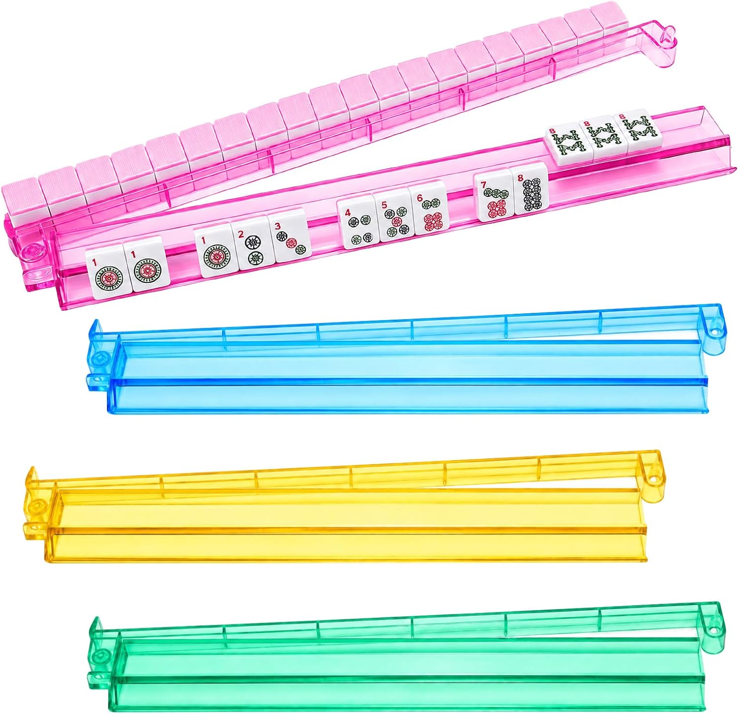 CAYOULR Colourful Mahjong Racks with Pushers Set of 4 Clear Acrylic Holders