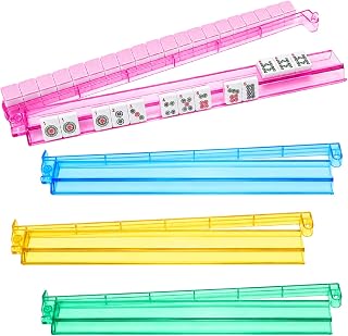 CAYOULR Colourful Mahjong Racks with Pushers Set of 4 Clear Acrylic Holders
