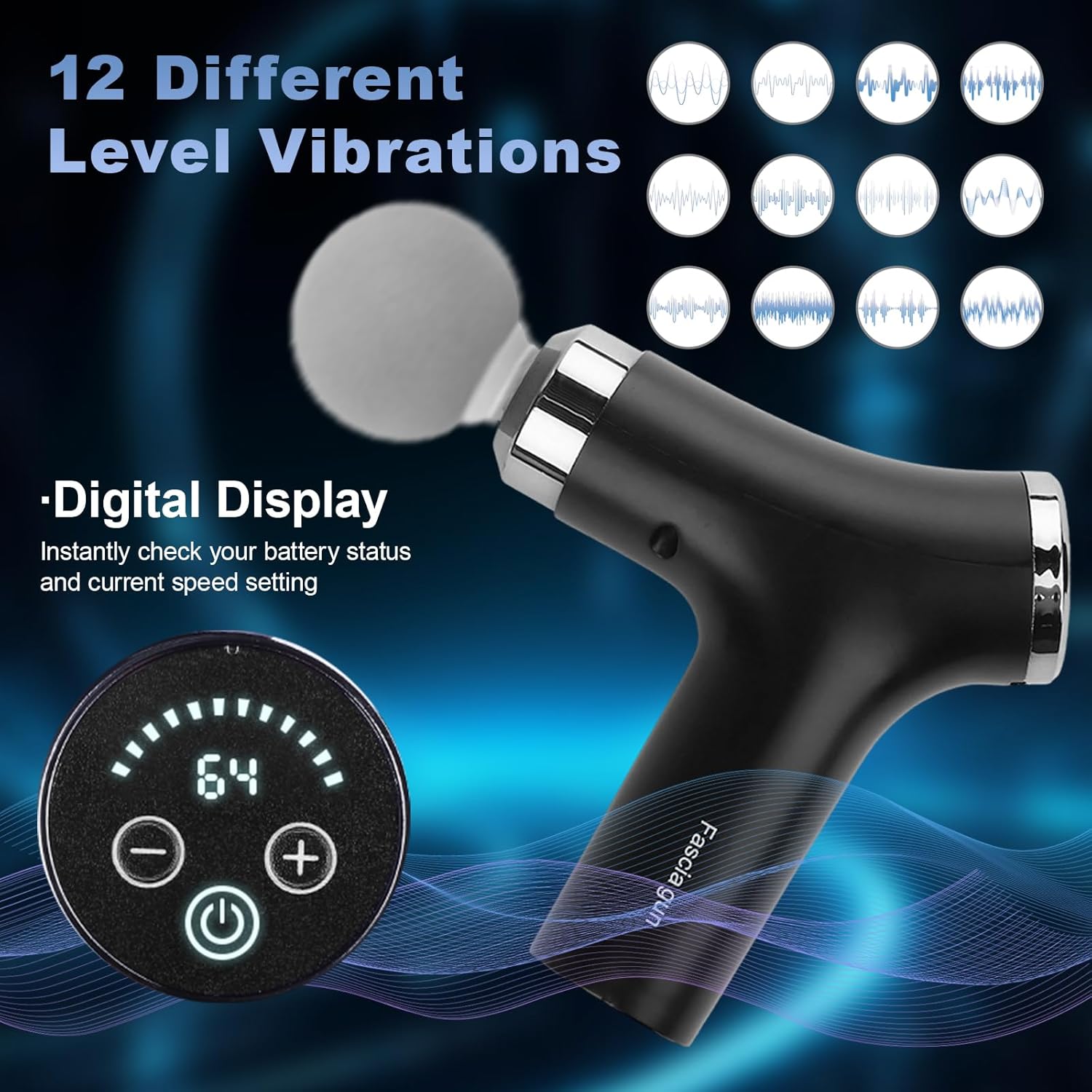 Detachable Deep Tissue Massage Gun with Extendable Handle, 12-Speed Percussion Back Massager for Hard to Reach Shoulders & Mid Back, 8mm Stroke Muscle Massager with LCD Display & 4 Heads-Gifts - Image 6