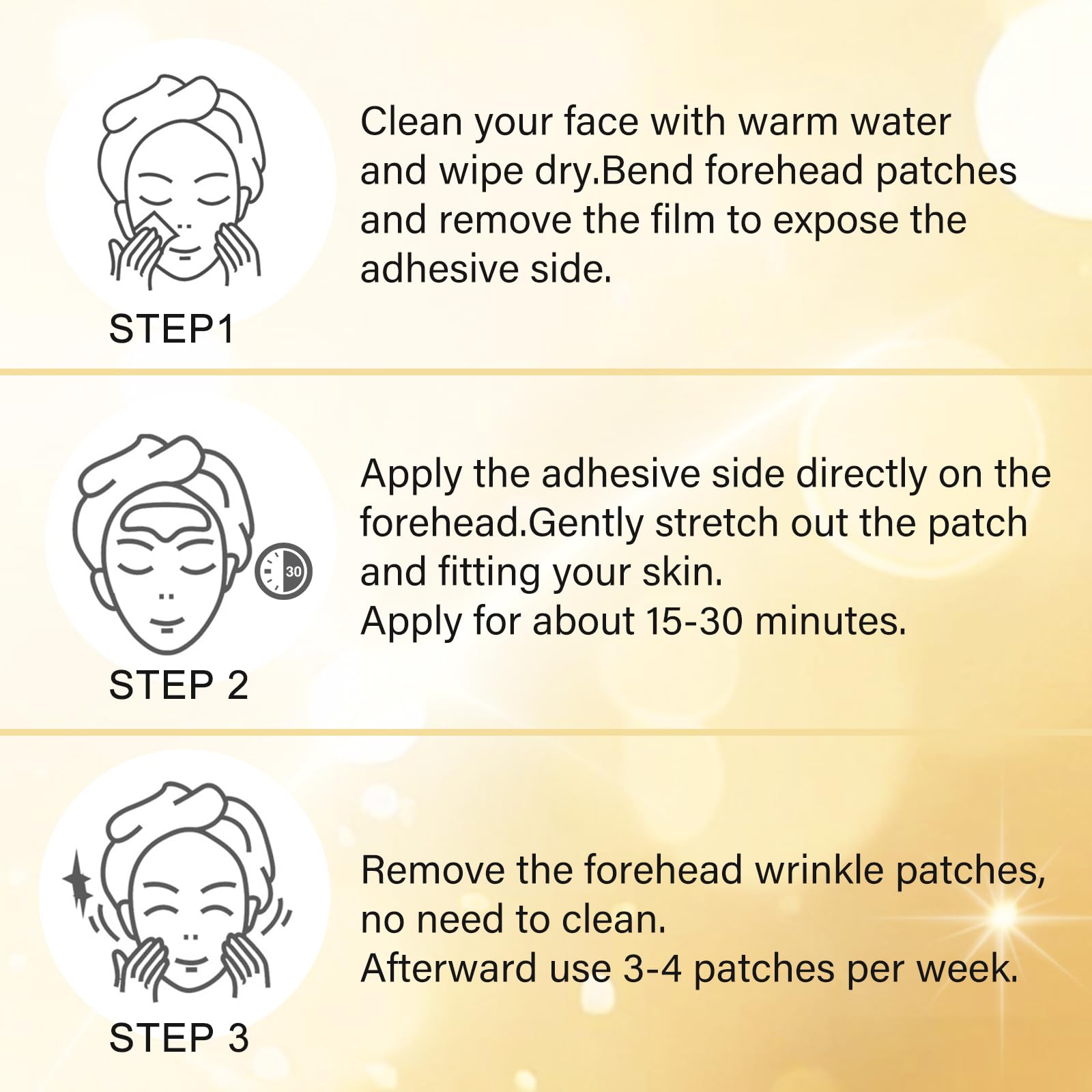 24K Gold Stirnfaltenpflaster für Gesicht, Hydrogel-Pads mit hydrolysiertem Kollagen und Vitamin E, Stirnfalten, Pflege für Streifen, feuchtigkeitsspendend, 20 Stück