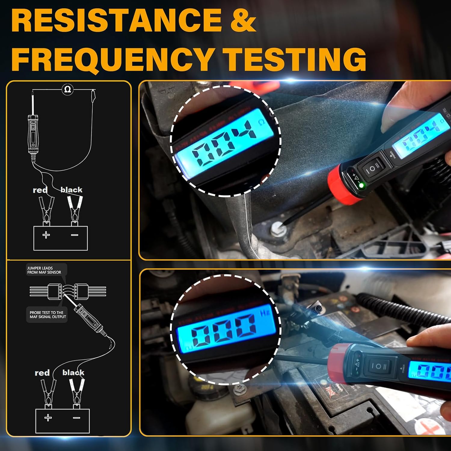 Power Circuit Probe Tester, 5-60V DC LCD Digital Automotive Test Light, Auto Voltage Tester with Voltmeter&Illumination, Car Fuse Relay Component Continuity Frequence Electrical Test Tool