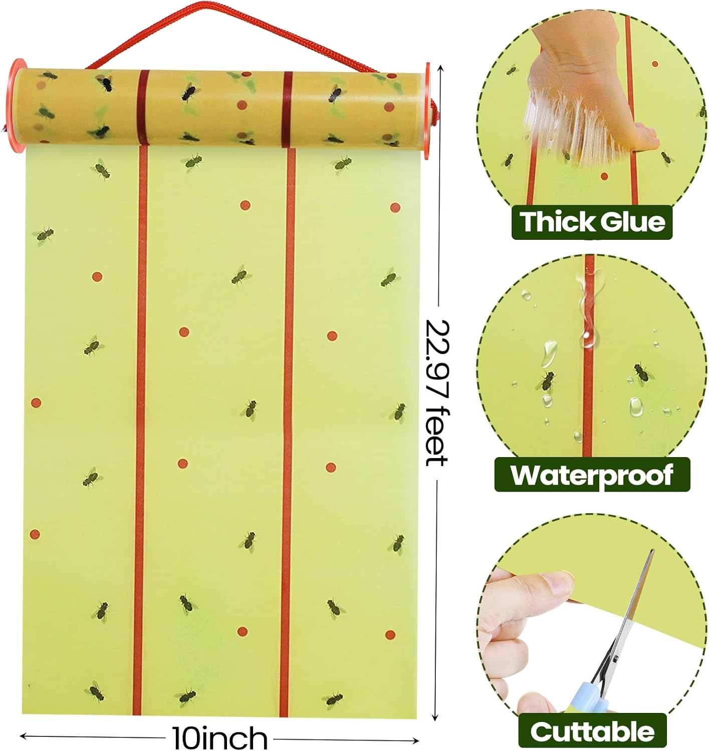 Qualirey 8 Rolls Giant Sticky Fly Traps 183 Feet Adhesive Fly Paper Fruit Traps Outdoor Indoor Strips Sticky Hanging Tapes Gnat Bug Catcher Pest Killer for Garage Greenhouse Barn Stable