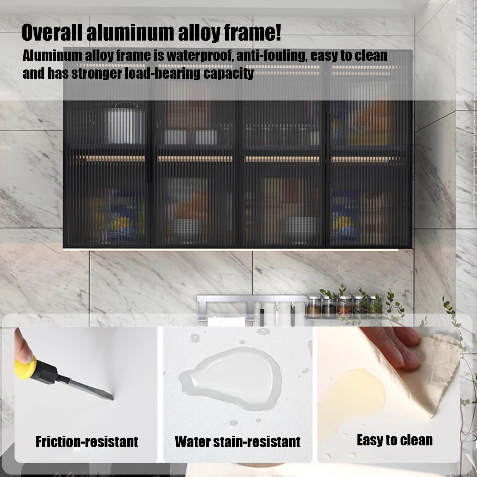 Armario de almacenamiento con puerta de cristal montado en la pared, elegante diseño de madera maciza para espacios organizados de cocina, baño y balcón