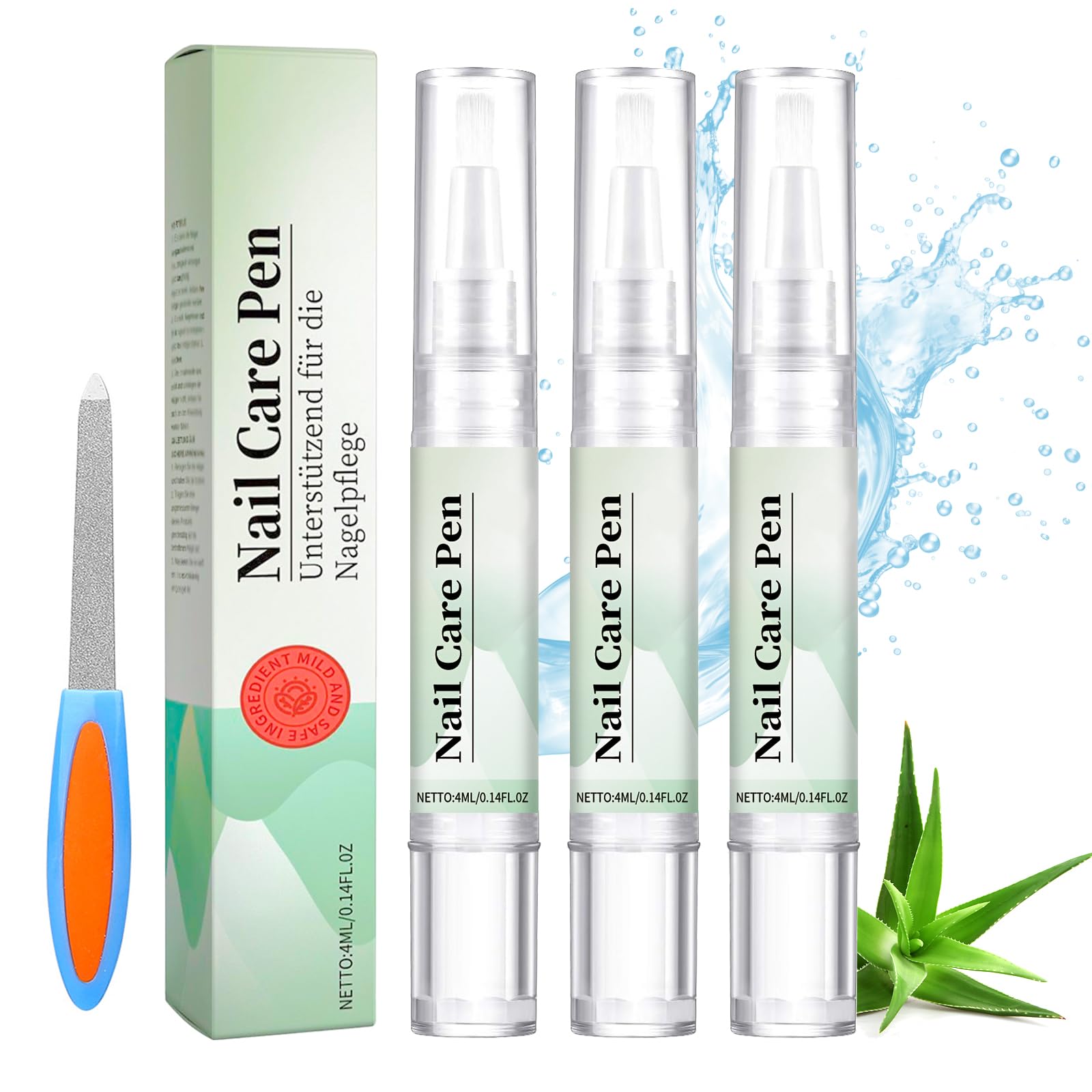 Nail Care Pen - Set di 3 penne per unghie curate e unghie dei piedi con olio di tea tree, vitamina E e aloe vera