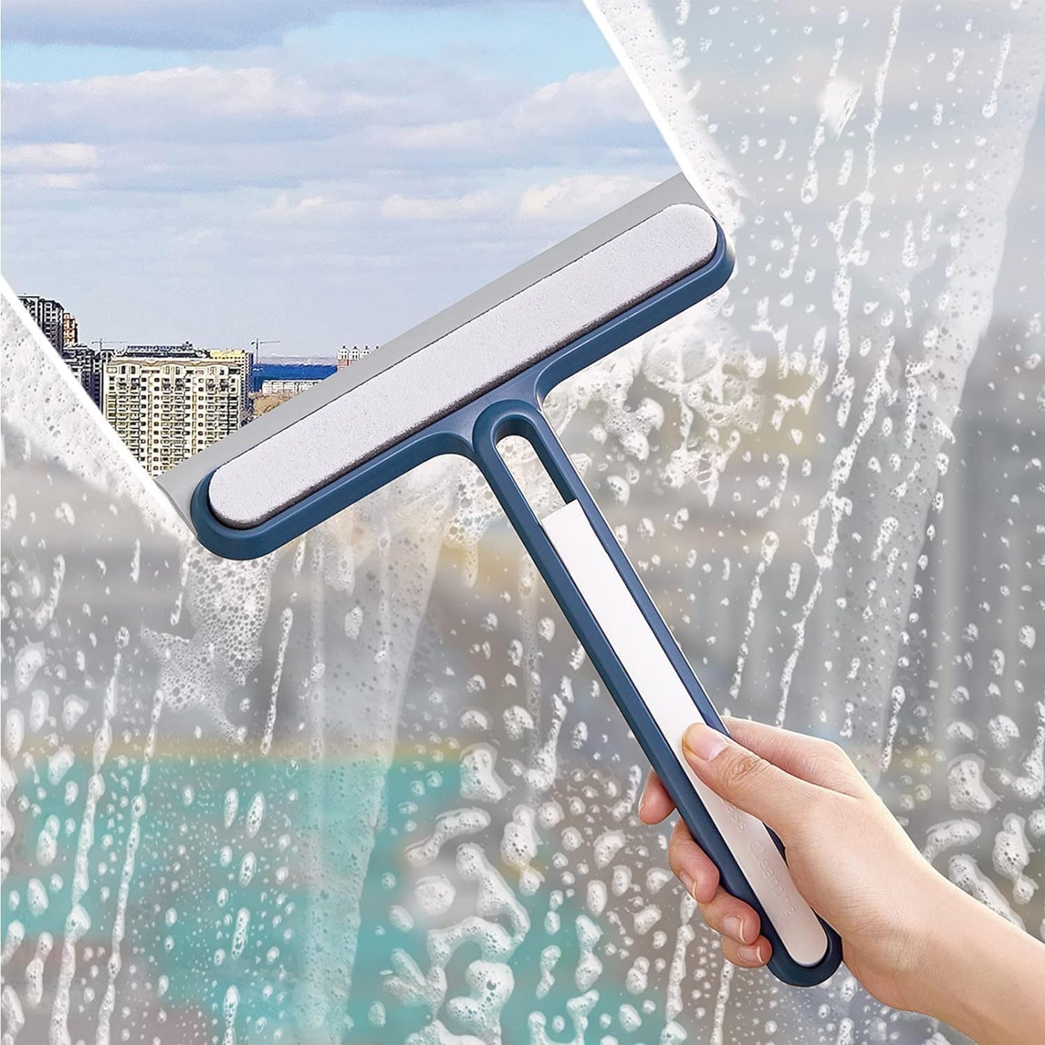 Multi-Purpose Silicon Squeegee, Heavy Duty Scraper with Streak-Free Blade, Ergonomic Non-Slip Handle for Shower Doors, Windows, Car Windshield, Includes Suction Hook, 1 Pack