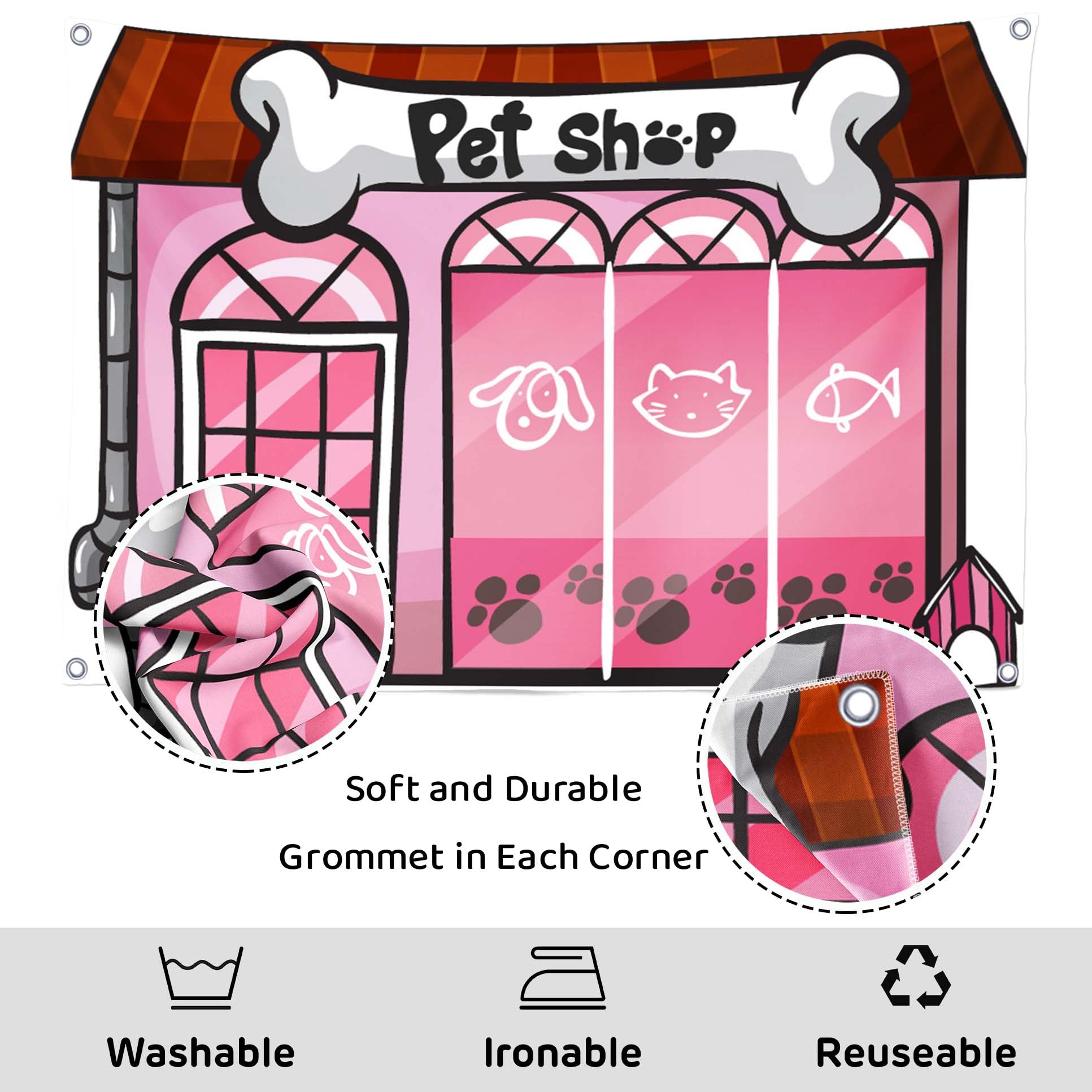 Gorpic 7x5ft Fabric Cartoon Pink Pet Shop Backdrop Banner Pets Store Photography Background Paw Print Backdrop Baby Shower Birthday Party Banner Decorations Phootshoot Background Studio Props: 5x4FT K52306