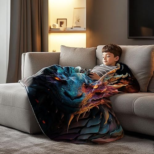 Miniatura 4 de Manta de franela ultrasuave de forro polar con diseño de dragón para todas las estaciones, manta cálida y acogedora para cama, sofá o sillón, 80 x