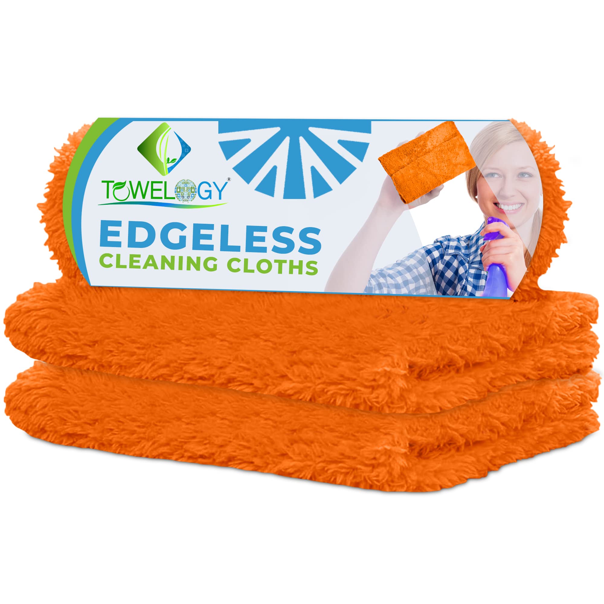 Towelogy® Professional Microfibre Cloths for Multipurpose Cleaning Edgeless for Dusting Bathroom Kitchen Use Machine Washable & Reusable 40x40cm (Orange, 2)
