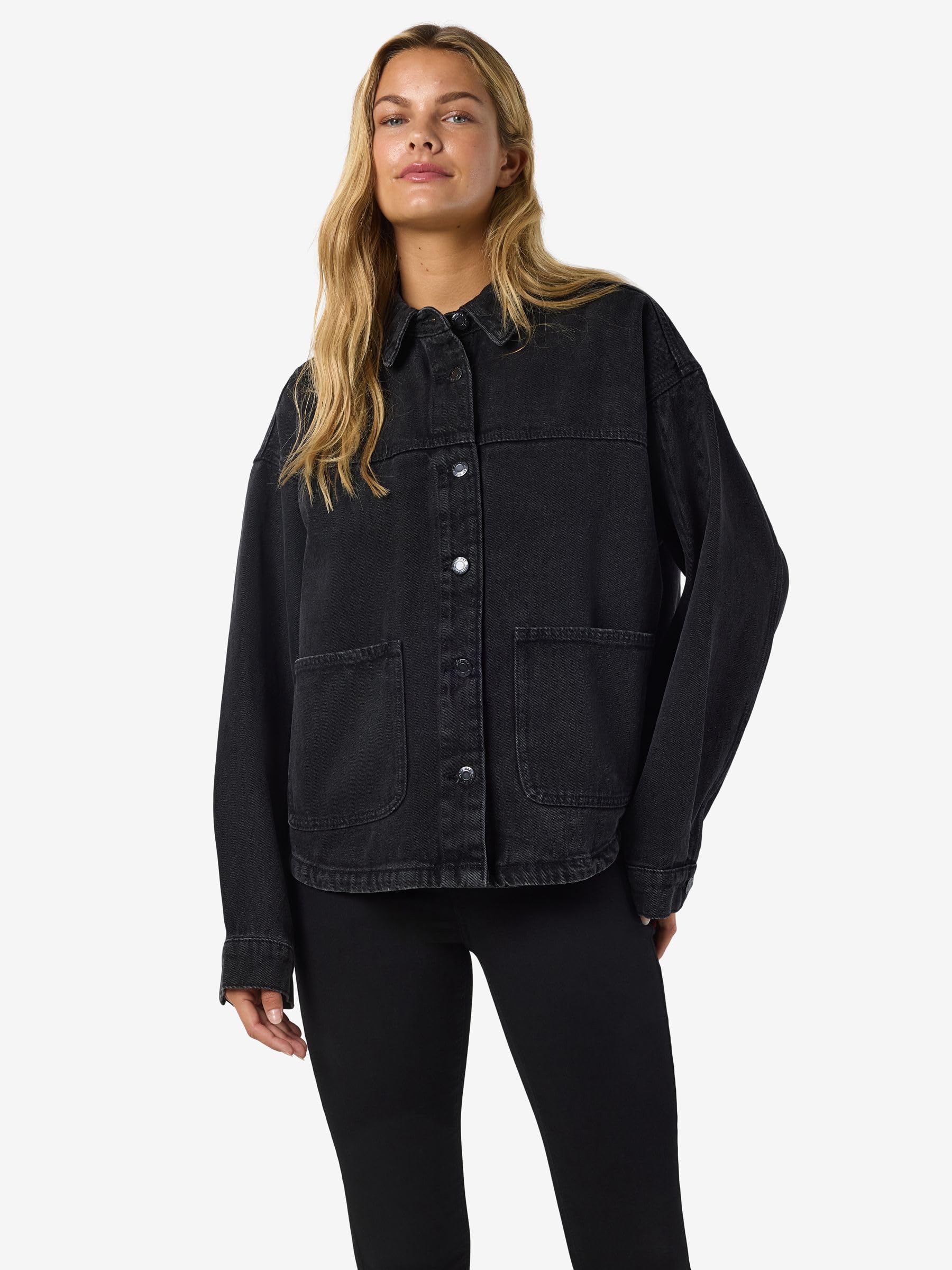 NOISY MAY Nmkettie L/S Reg DNM Jcket Vi559Bl Noos, Black Denim, L, czarny denim, L