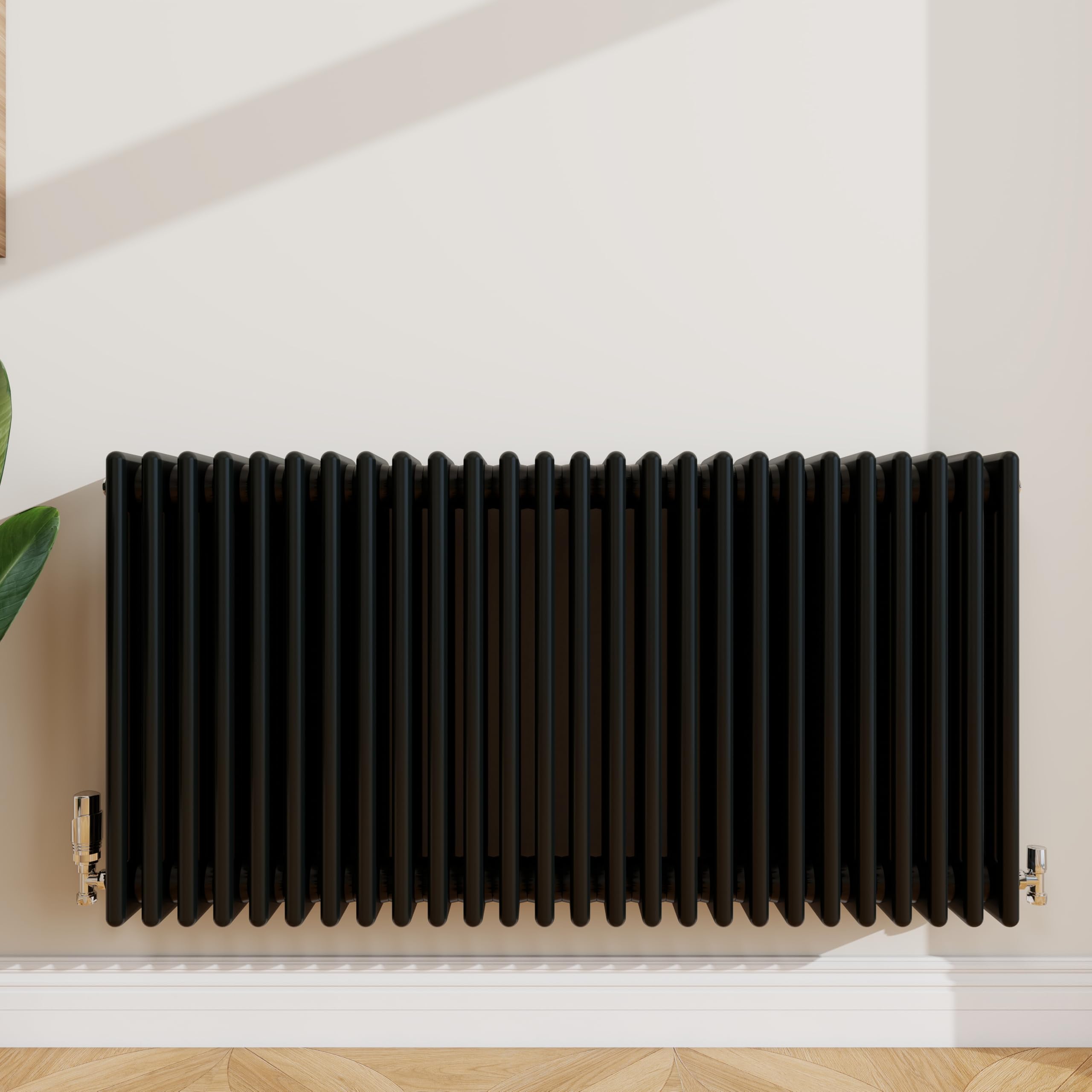 SLINE SANITARY 600x1190mm Cast Iron Style Traditional 4 Column Horizontal Black Central Heating Radiator