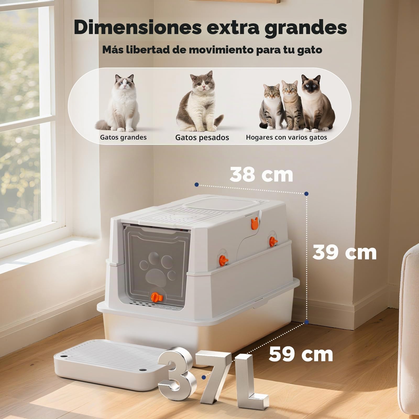 MIXJOY Bandeja para gatos XXL de acero inoxidable con tapa, bandeja sanitaria de acero inoxidable de dos puertas, bandeja cerrada para gatos con pala, fácil de limpiar, adecuada para gatos grandes