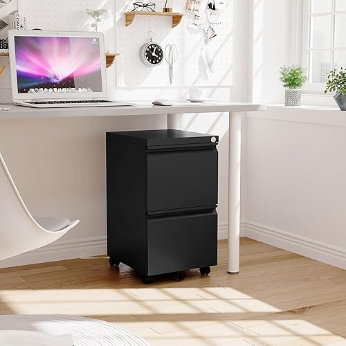 Miniatura 82 de Archivador móvil de 3 cajones con cerradura, archivador debajo del escritorio para oficina en casa, archivadores de metal sobre ruedas para archivo