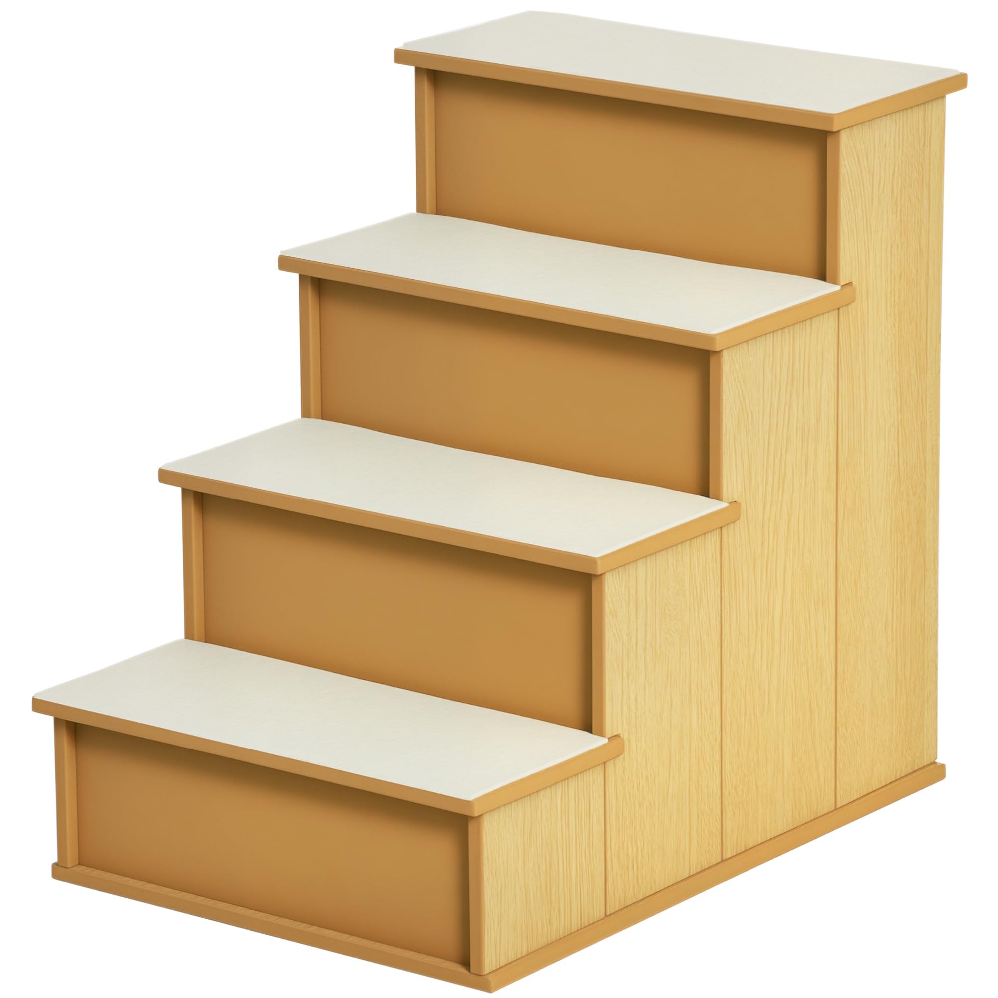 PawHut Escalera para Perros de 4 Peldaños Escalera para Mascotas Escalones para Perros Gatos con Acolchados Desmontables Carga 30 kg para Cama Sofá 40x59x54,2 cm Natural y Crema