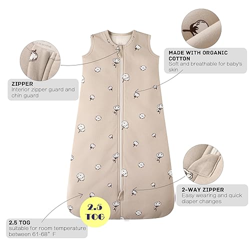 Miniatura 5 de Owlivia Saco de dormir para bebé de algodón orgánico con bolsa de dormir de 2.5 tog con cremallera de 2 vías, saco de dormir para niños y niñas