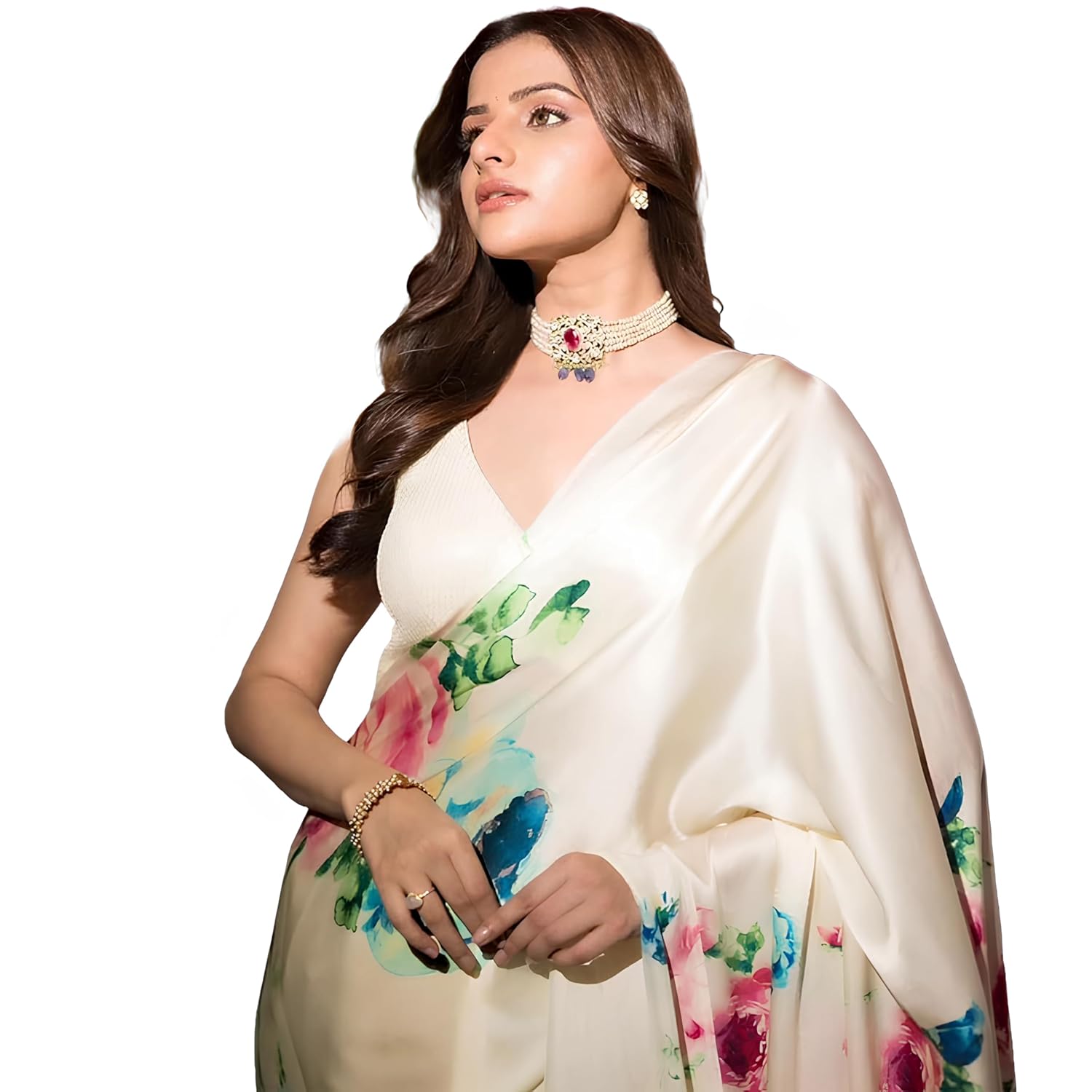 Fulari Women’s Floral Printed Satin Saree with Matching Blouse Piece | Elegant White Designer Sarees for Wedding, Party & ... - Review, Price and Buying Guide