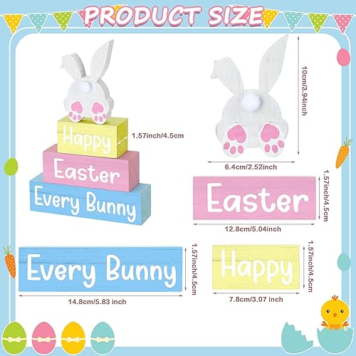 Miniatura 2 de Motionchic 4 piezas de decoración de Pascua con diseño de conejito de Pascua, bloques de madera de Pascua, centro de mesa, centro de mesa, granja,