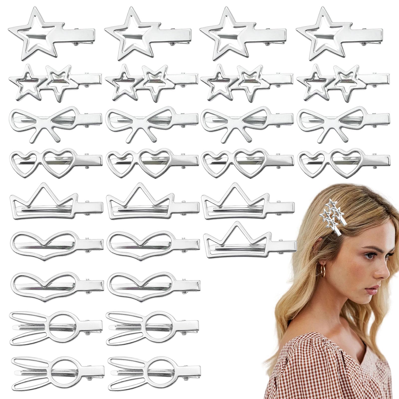 28PCS Silver Hair Clips