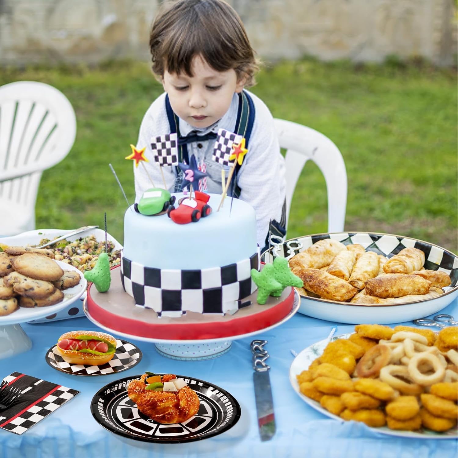 Grencian 96Pcs Race Car Party Decorations Race Car Plates and Napkins Disposable Racing Themed Paper Plates Tableware Set for Boys Kids Birthday Baby Shower Party Supplies, Serve 24 - Image 5