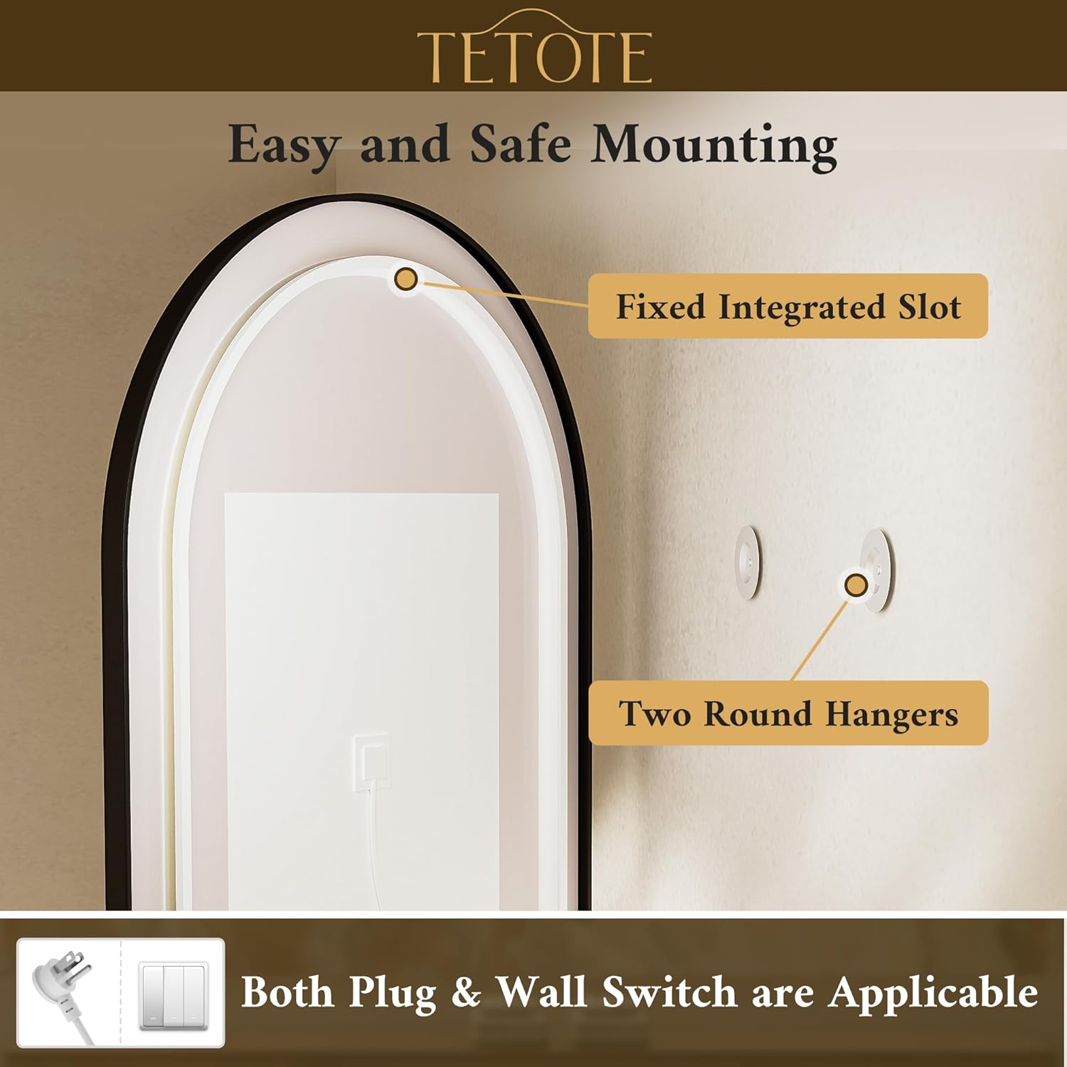 TETOTE Oval Led Lighted Bathroom Mirror Matte Black Frame 24" x 36" Front and Backlit Oval Light up Vanity Mirror with Lights, 3 Color Illuminated Dimmable Anti Fog Wall Mount, IP54 CRI 90+