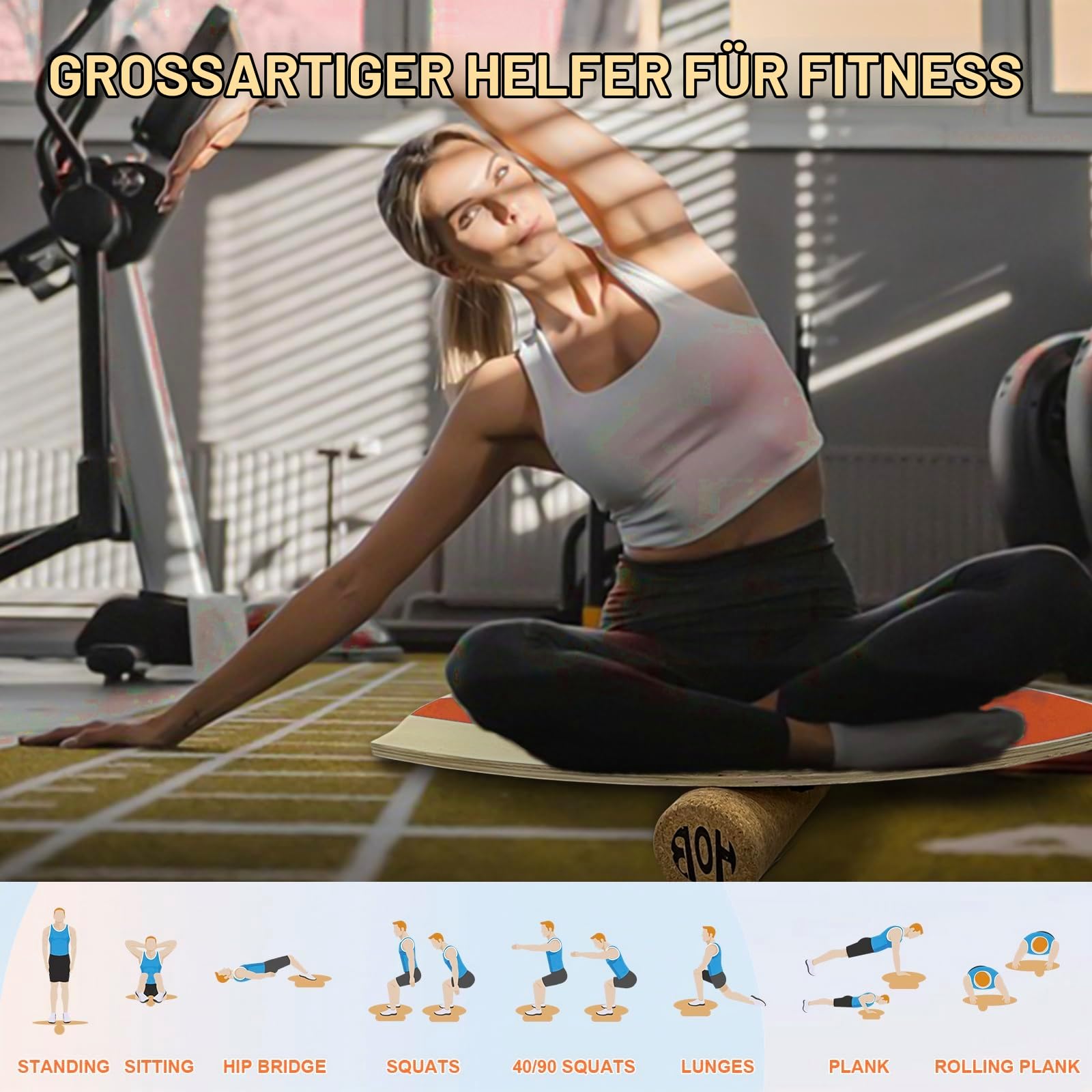 Balance Boards für Indoor- und Outdoor-Training, Holz-Balance Board mit Korkwalze und verstellbaren Sperren, geeignet für Anfänger und Experten | Erwachsene und Jugendliche