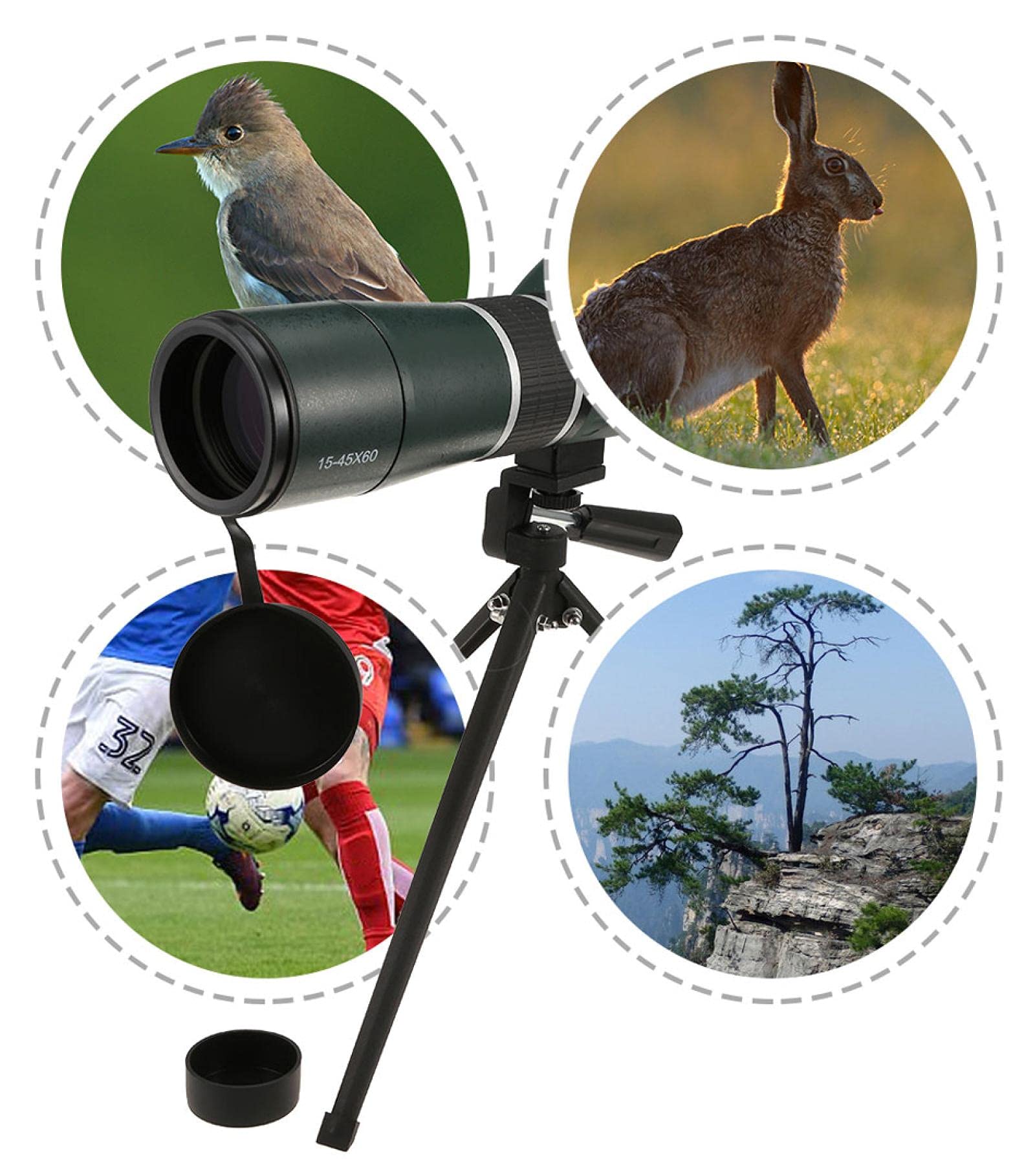 Zoom Telescopio Monoculare 15-45X60 Hd Impermeabile Per Birdwatching Con Cannocchiale Da Caccia Con Treppiede Occhio Angolato Di 45 Gradi Occhio Angolato Di 45 Gradi