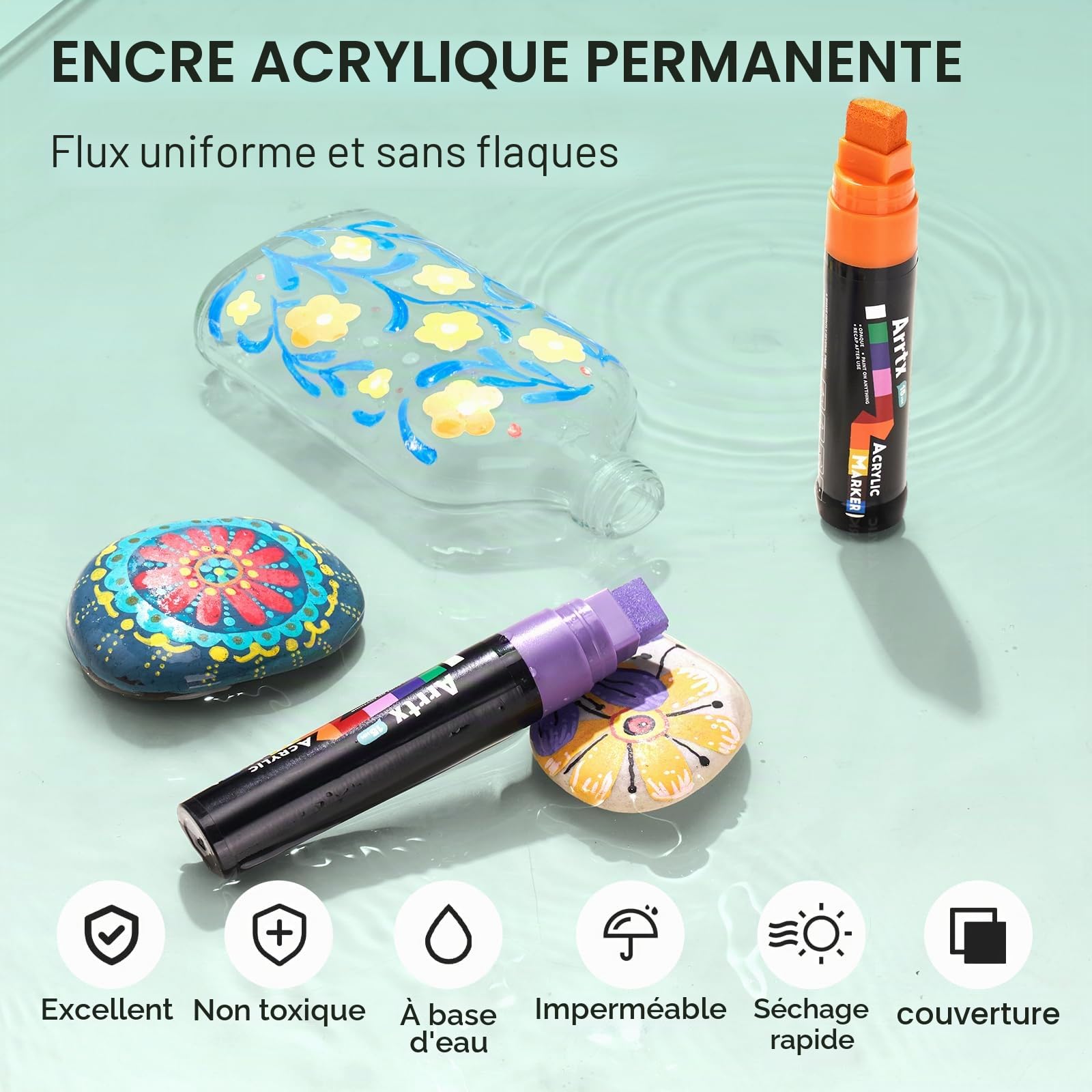 Arrtx Lot de 10 marqueurs de peinture acrylique à pointe feutre de 15 mm, marqueurs permanents pour le tag, panneaux, loisirs créatifs
