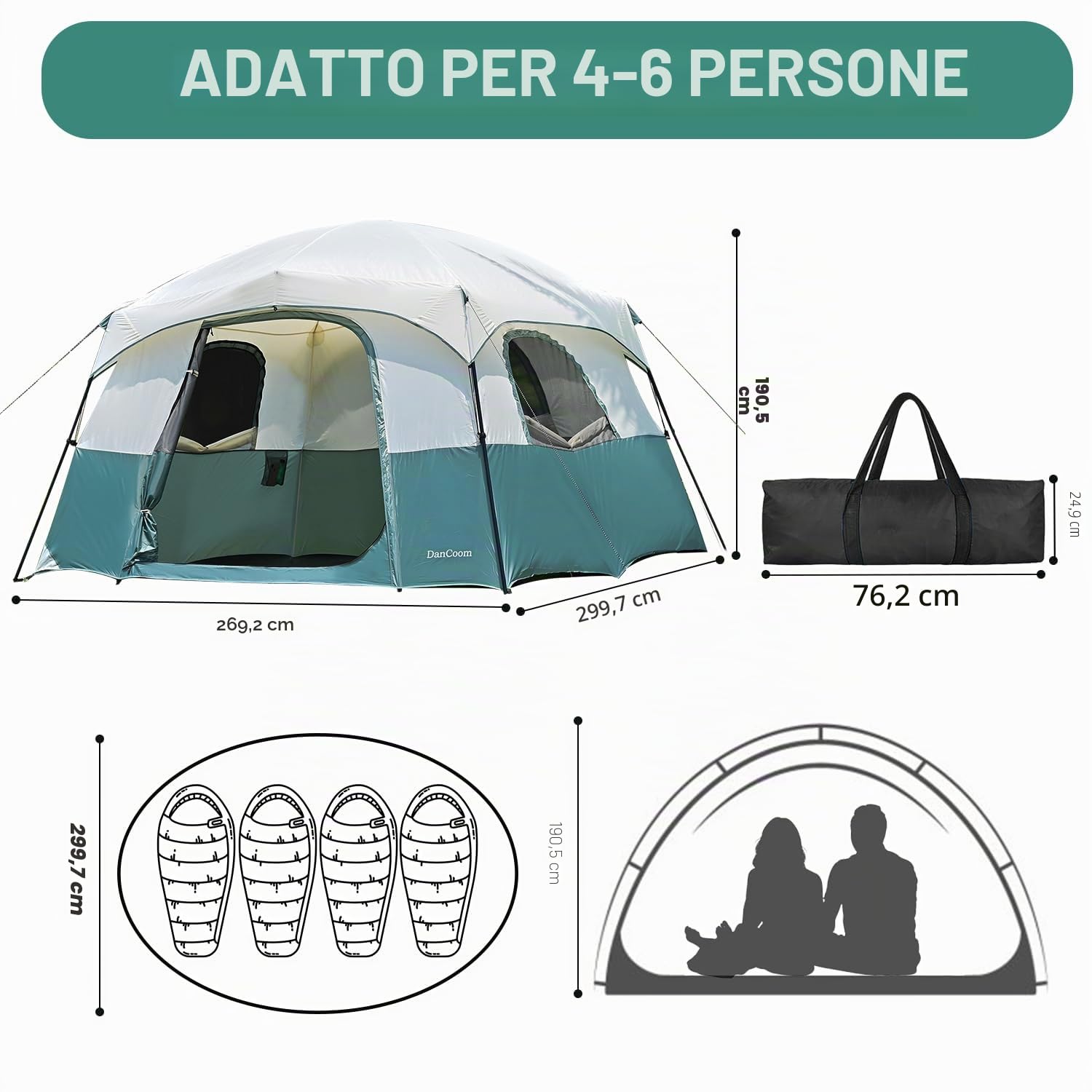 Tende per campeggio, escursionismo e zaino in spalla, per 4 persone/6 persone/8 persone/10 persone a cupola con tenda inclusa per accessori esterni