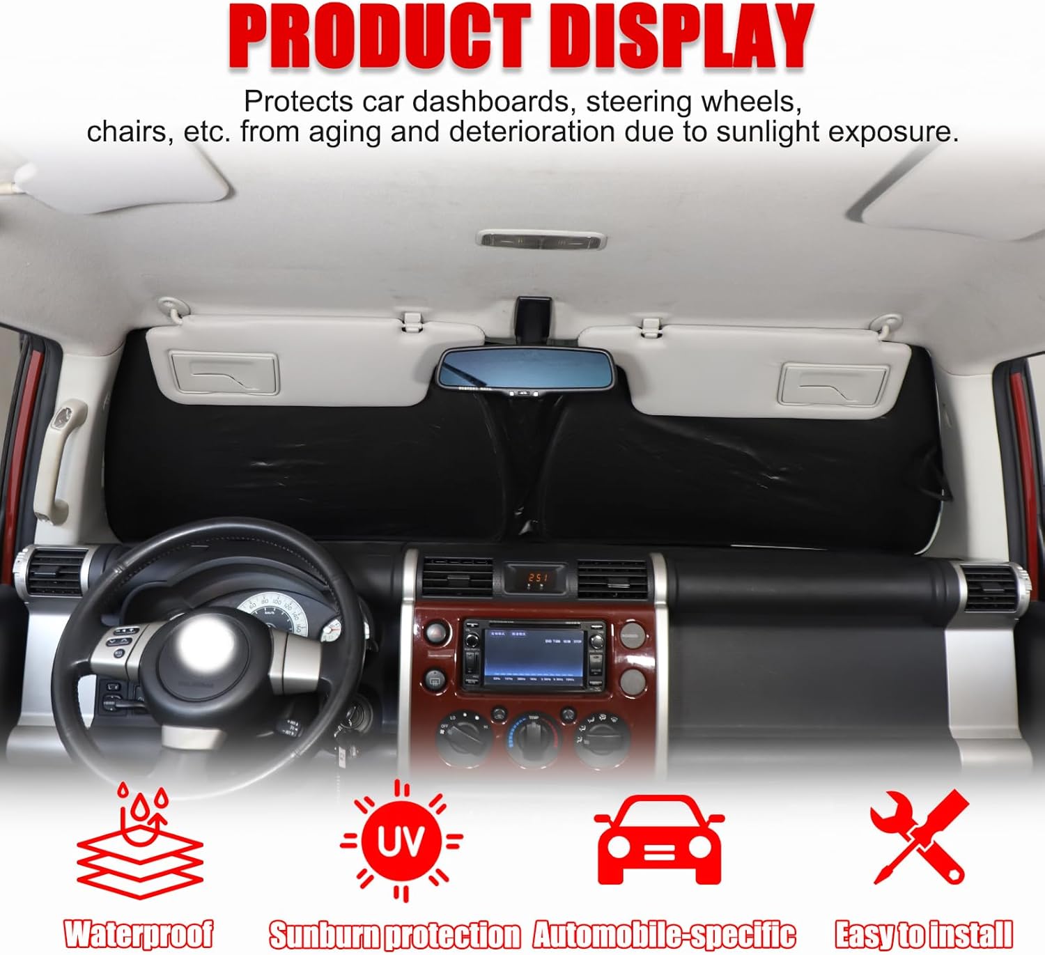 Car Windshield Sun Shade Compatible with Toyota FJ Cruiser 2007-2021 Auto Windshield Sunshades Foldable Blocks UV Rays Sun Visor to Keep Your Vehicle Cool and Damage Free (Style F)